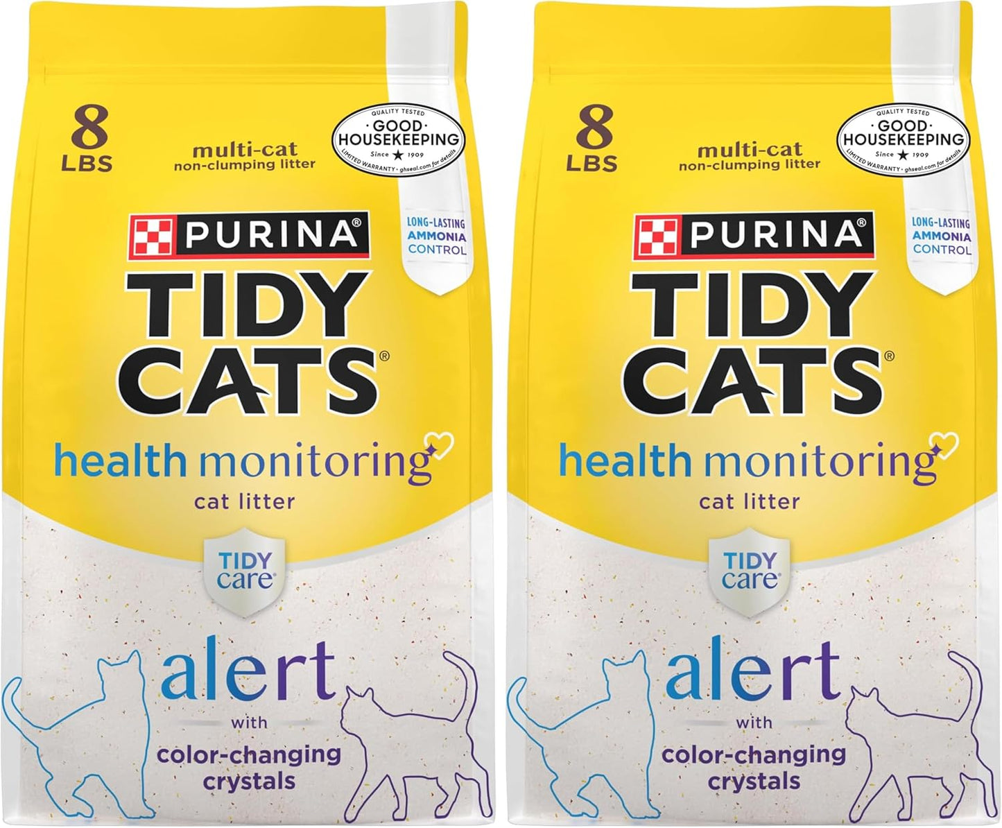 Purina Tidy Cats Tidy Care Alert Cat Health Monitoring Non Clumping Cat Litter with Silica Crystals - 8 lb. Bag (Pack of 2)