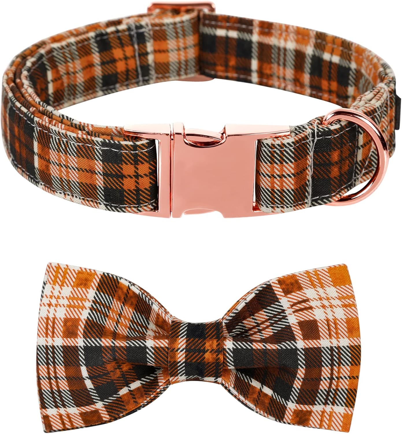Lionet Paws Halloween Dog Collar with Bowtie - Cute Cotton Adjustable Fall Bowtie Dog Collar with Metal Buckle for Small Medium Large Dog Girl Boy Gift, L, Neck 16-24in
