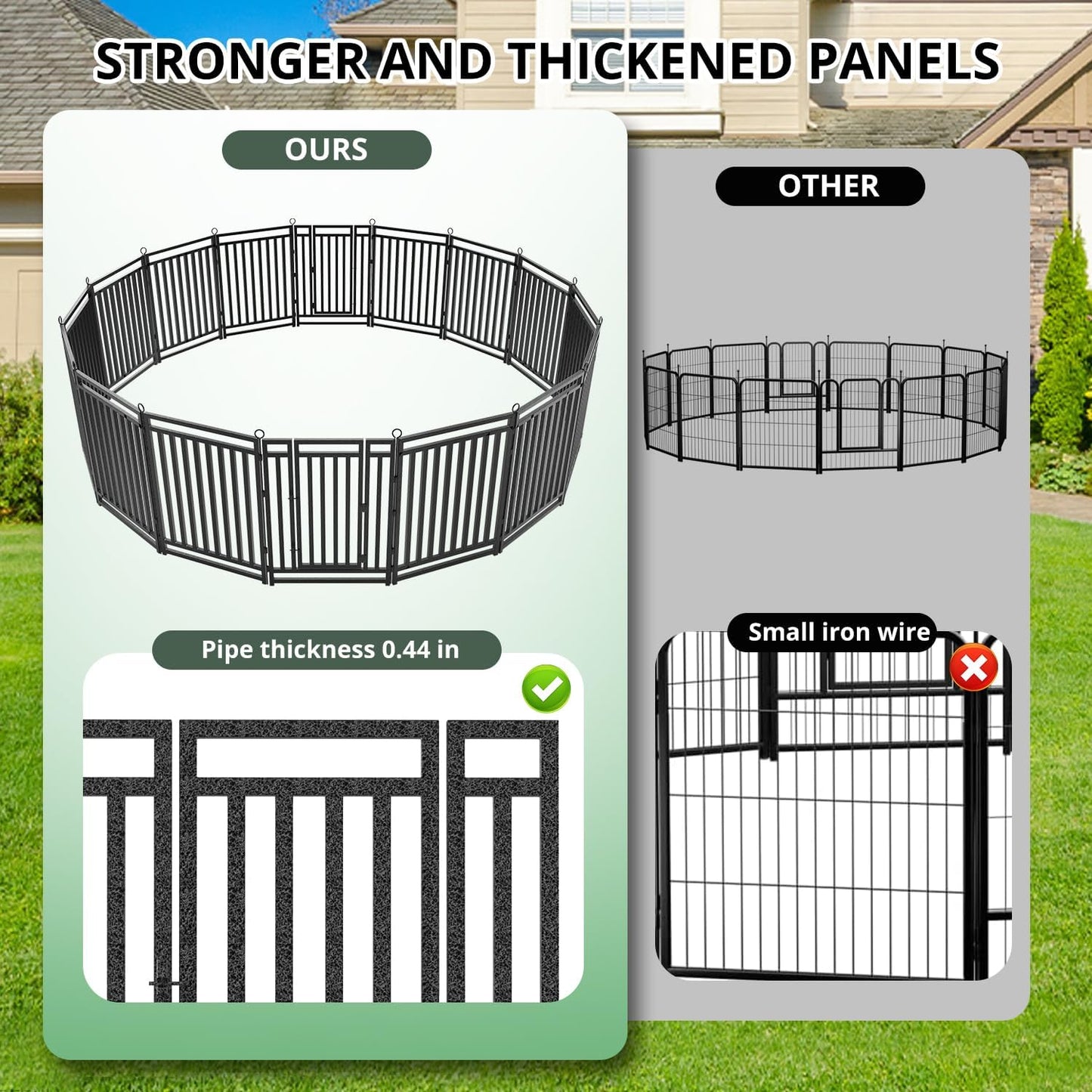 Dog Fence Outdoor Indoor, 40" Inch Height 16 Panels Dog Playpen for Large/Medium/Small Dogs Metal Dog Pen for Yard Camping and RV | Black-Silver