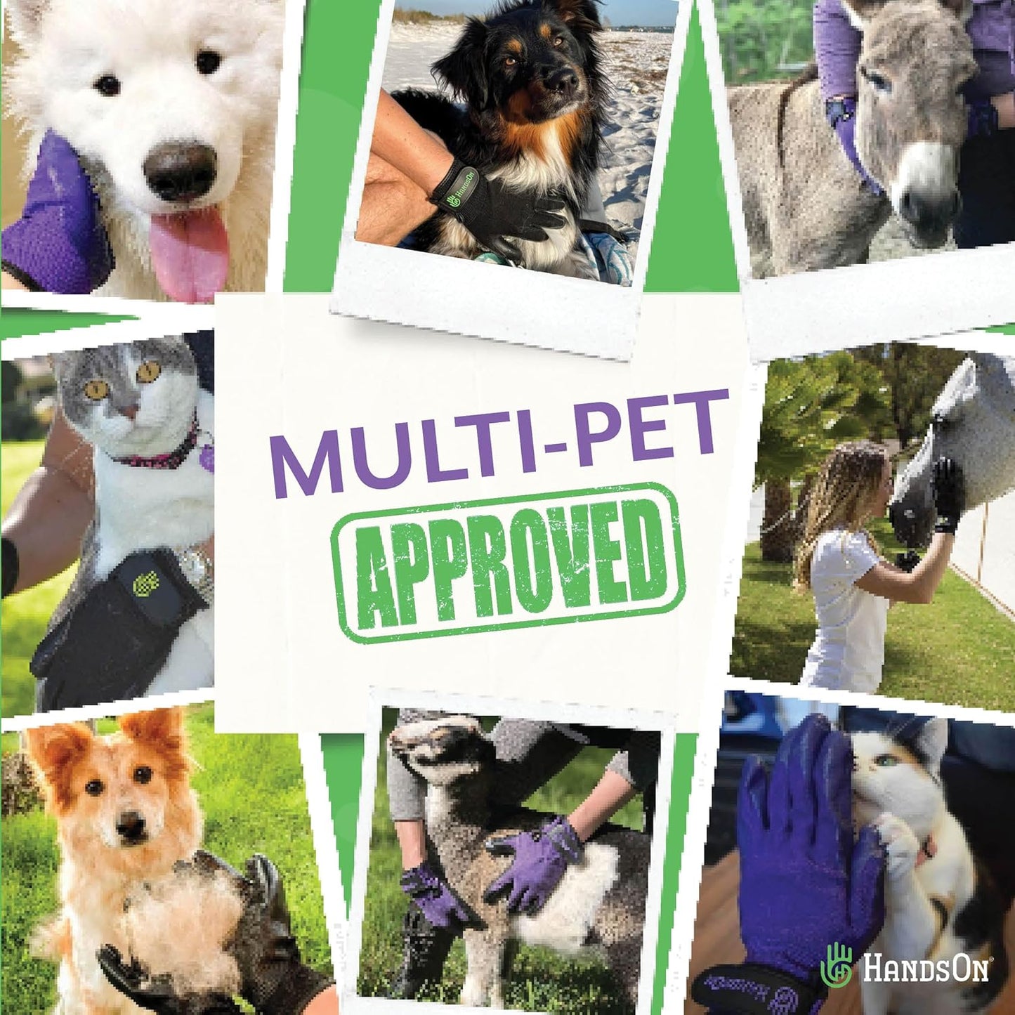 H HANDSON Pet Grooming Gloves - Patented #1 Ranked, Award Winning Shedding, Bathing, & Hair Remover Gloves - Gentle Brush for Cats, Dogs, and Horses (Purple, Medium)