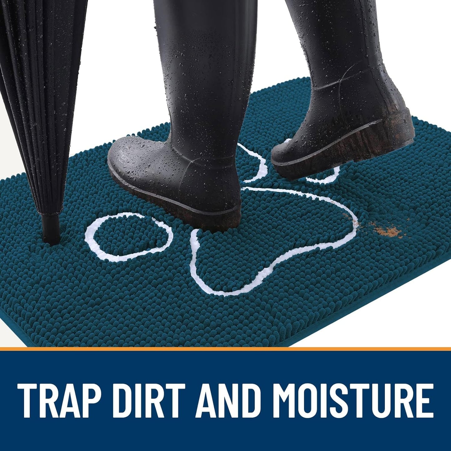 OLANLY Door Mat for Muddy Dog Paws 59x35, Absorbent Chenille Mud Doormat with Paw Print Design, Non-Slip Washable Doormat for Indoor Entryway, Quick-Dry Pet Bed Mats for Dirty Dogs, Atlantic Blue