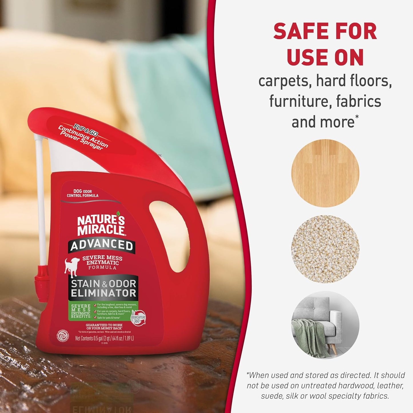 Nature’s Miracle Advanced Stain & Odor Eliminator For Dogs With Flip & Go Sprayer, 64 Ounces, Enzymatic Formula For Severe Dog Messes Including Urine, Feces, Diarrhea And Vomit Stains And Odors