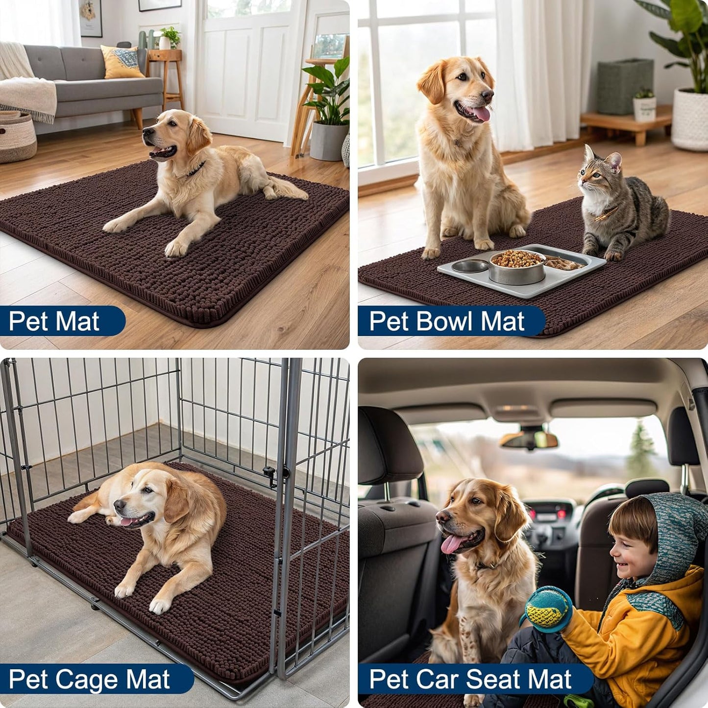 Smiry Dog Door Mat for Muddy Paws 24x16, Absorbs Moisture and Dirt Doormat, Non-Slip Washable Quick Dry Chenille Front Door Mat Indoor Entrance, Entryway Carpet for Inside Floor, Brown