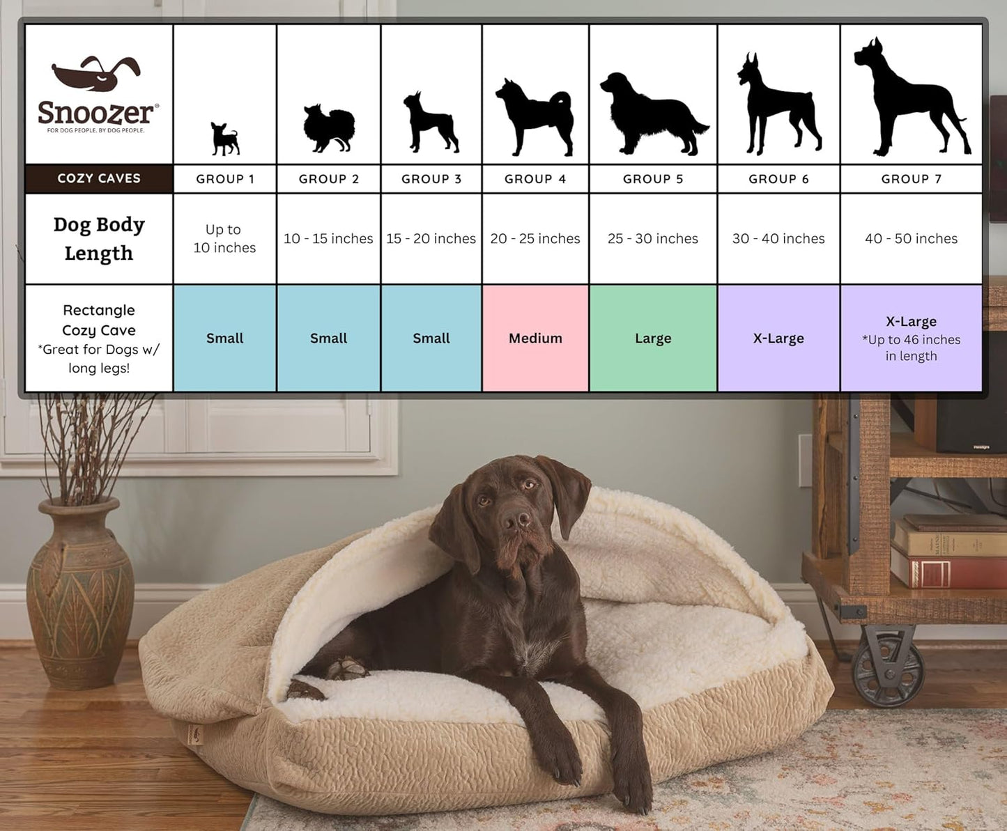 Snoozer Rectangle Cozy Cave Dog Bed - Indoor Dog Bed with Cover Cave, Covered Calming Burrow for Medium & Large Sized Pets with Blanket Attached, Enclosed, Washable - Large, Heather Gray