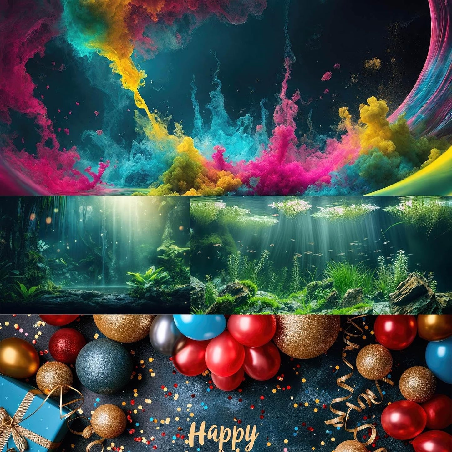 Octopus Aquarium Background Exquisite Colorful Octopus Terrarium Background Glowing Octopus on Black Background Fish Tank Backdrop Octopus Backdrops Poster Wallpaper Decorations Vinyl 36x24in