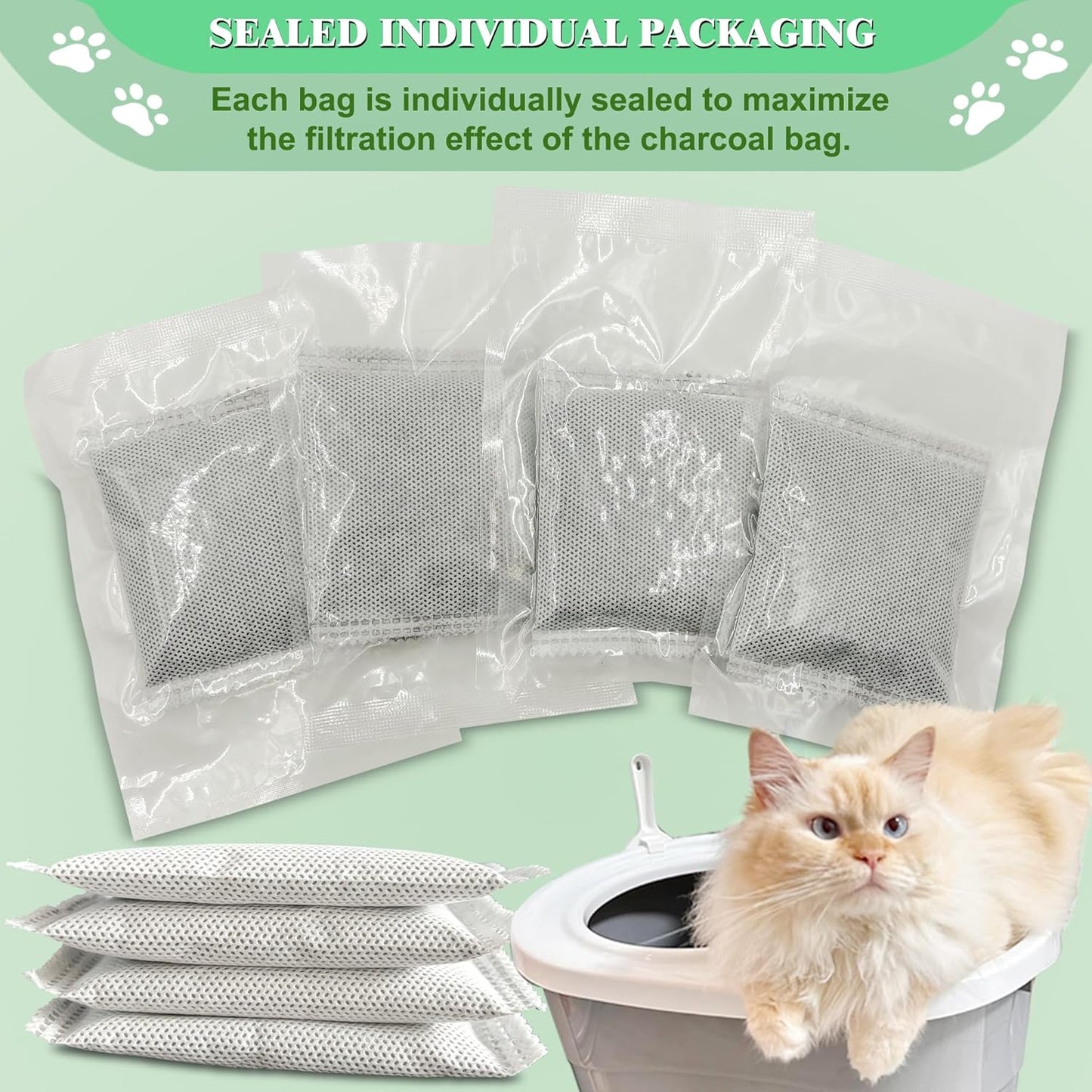 Unscented Cat Litter Box Deodorizer Kit Stick-On Activated Carbon Odor Eliminators Compatible with most manual and automatic litter boxes (4 Refills+ 1 Box) (Blue, Unscented)