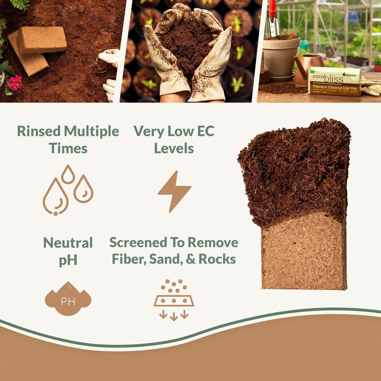 Coco Coir 650gm Bricks (10-Pack) - Organic Coco Coir for Plants - OMRI-Listed Cocopeat Bricks for Garden Soil & Potting Mixes - Coconut Fiber Mixes with Potting Soil for Indoor & Outdoor Plants