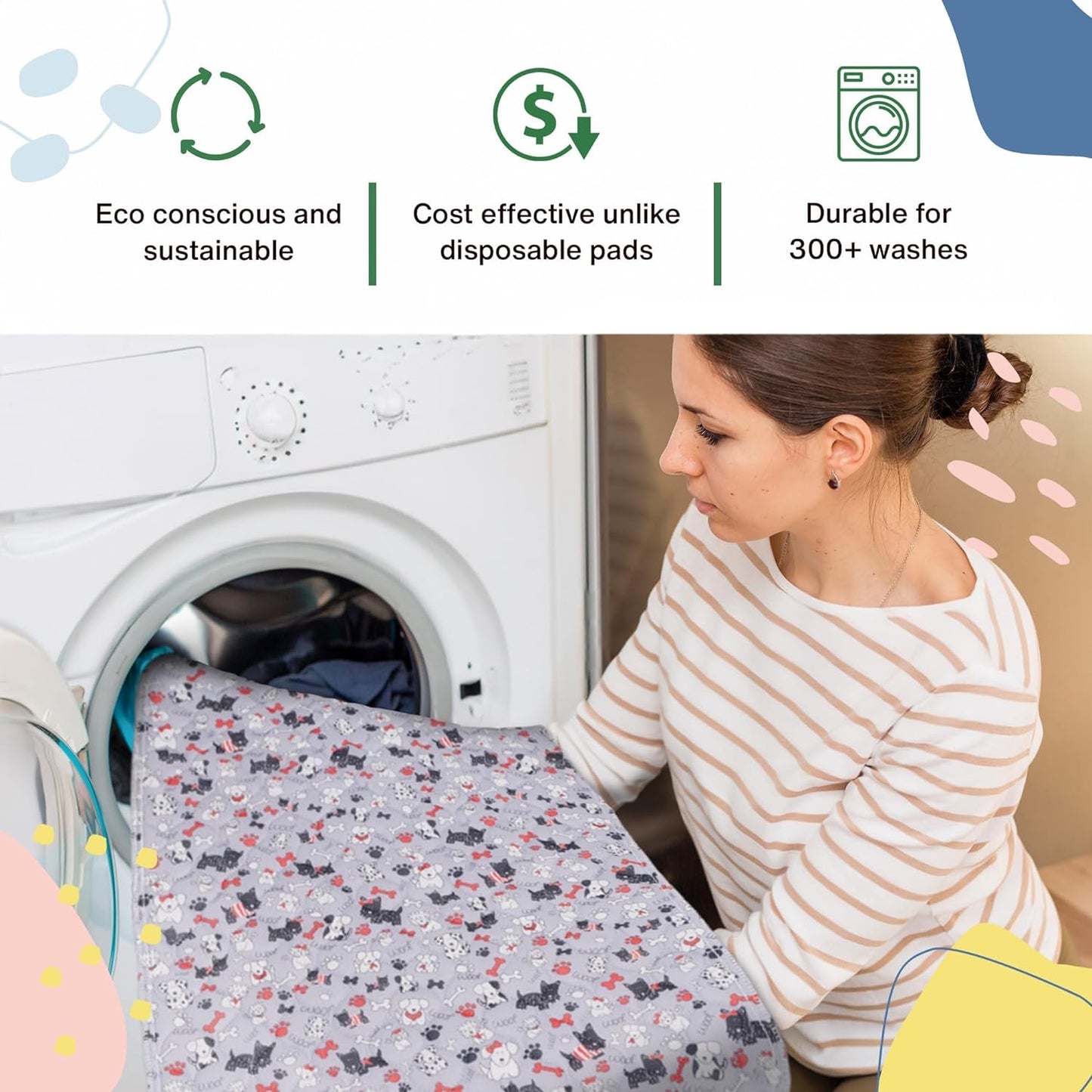 Caldwell's Pet Supply Co. 60x60 Potty Pads, Washable Pee Pads for Dogs, Reusable Pee Pad for Dogs, Puppy Potty Mat, Whelping Rug, Reusable Puppy Mat, Waterproof Rug for Dog, for Large Dog