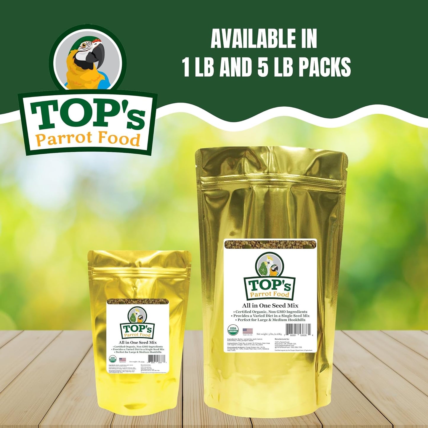 TOP's All in One Seed Mix for Large Birds, Non-GMO, Peanut Soy & Corn Free, USDA Organic Certified, 1lb