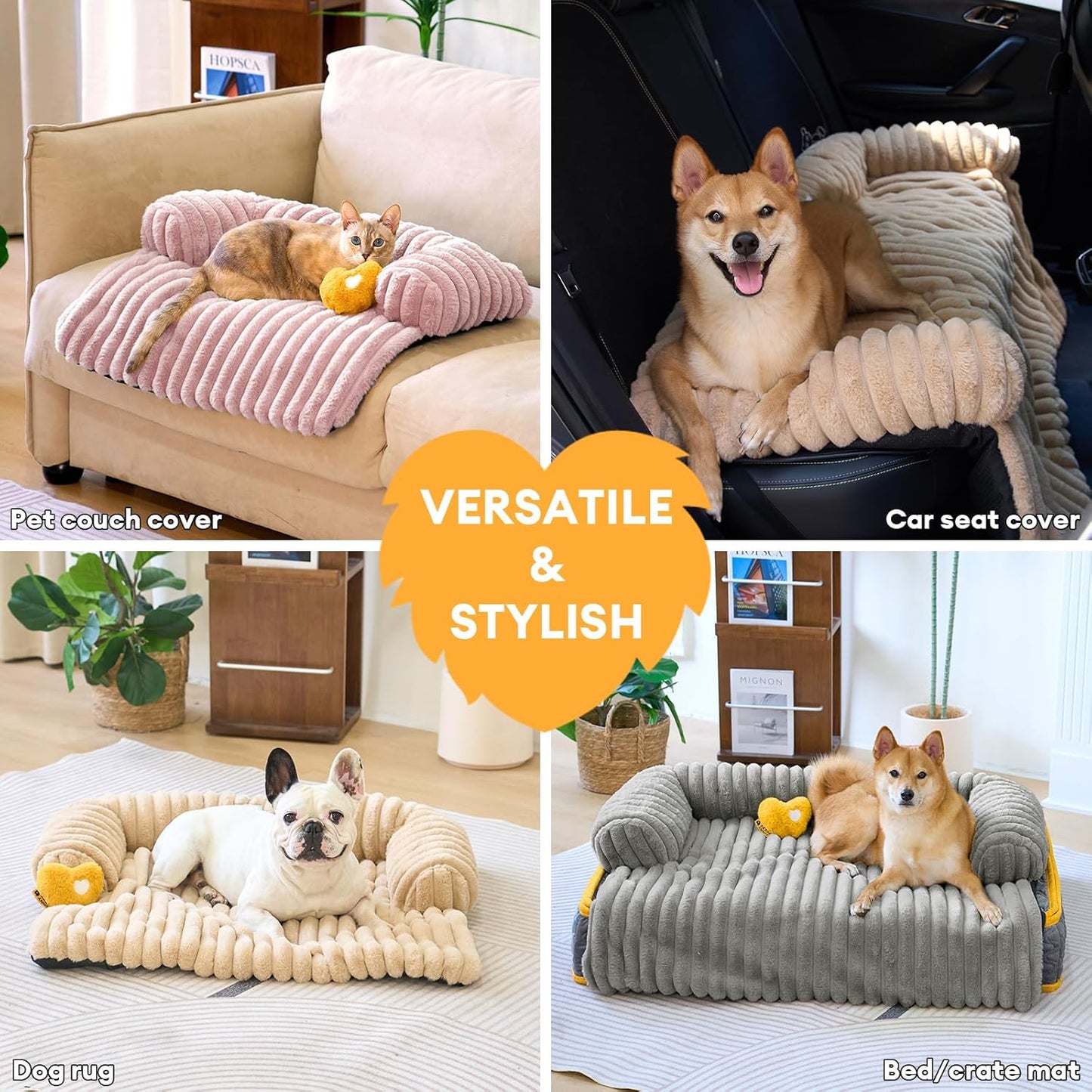 FUNNY FUZZY Pet Couch Cover for Sofa, Calming Dog Bed for Couch, Fluffy Plush Dog Couch Mat for Furniture Protector for Medium Dogs and Cats, 33×28 in, Mist Grey