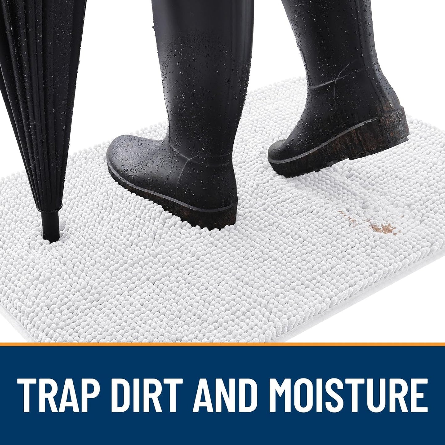 OLANLY Dog Door Mat for Muddy Paws 59x24, Absorbs Moisture and Dirt, Absorbent Non-Slip Washable Doormat, Quick Dry Chenille Mud Mat for Dogs, Entry Indoor Entryway Carpet for Inside Floor, White