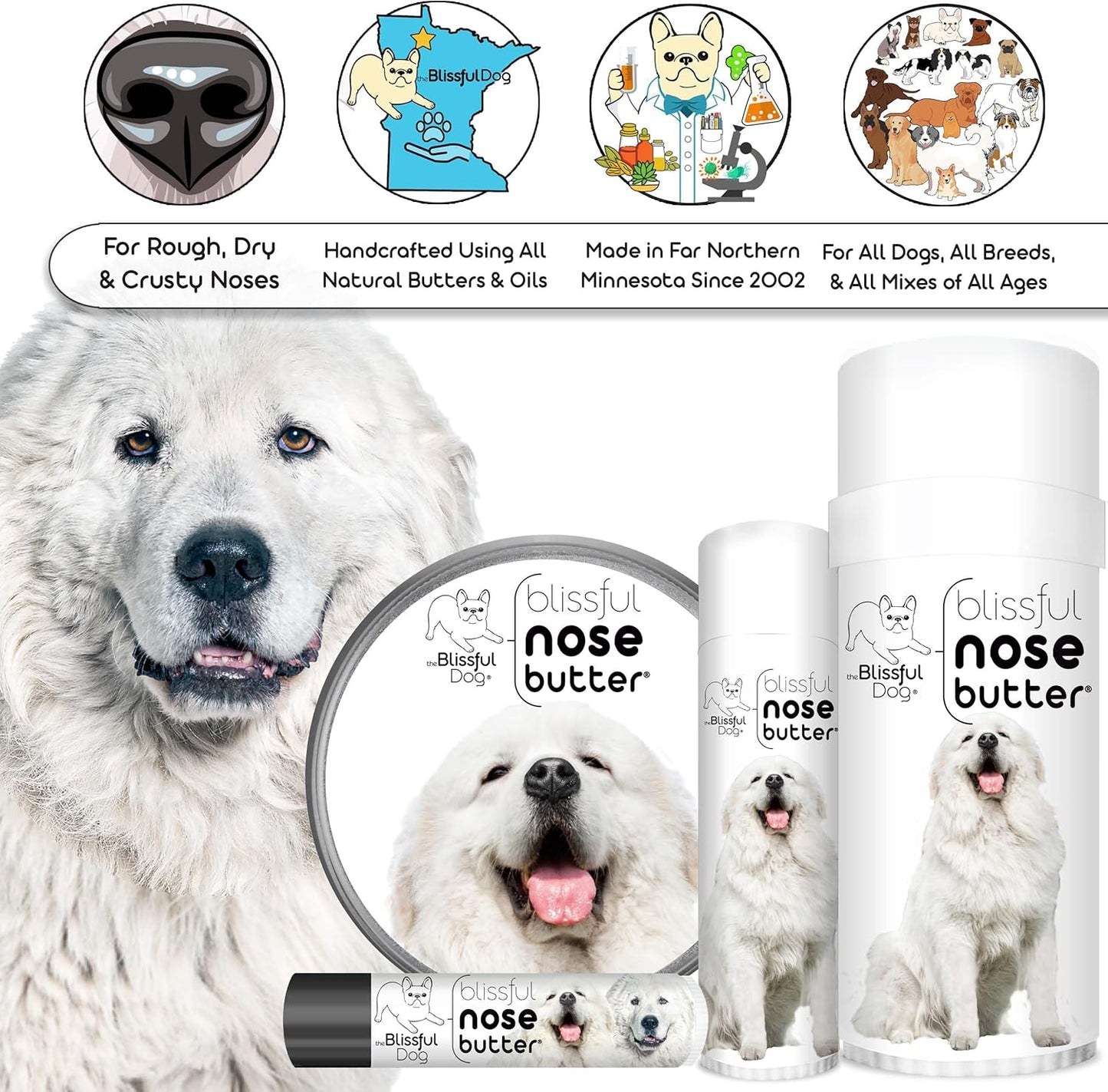 The Blissful Dog Great Pyrenees Unscented Nose Butter, 4-Ounce
