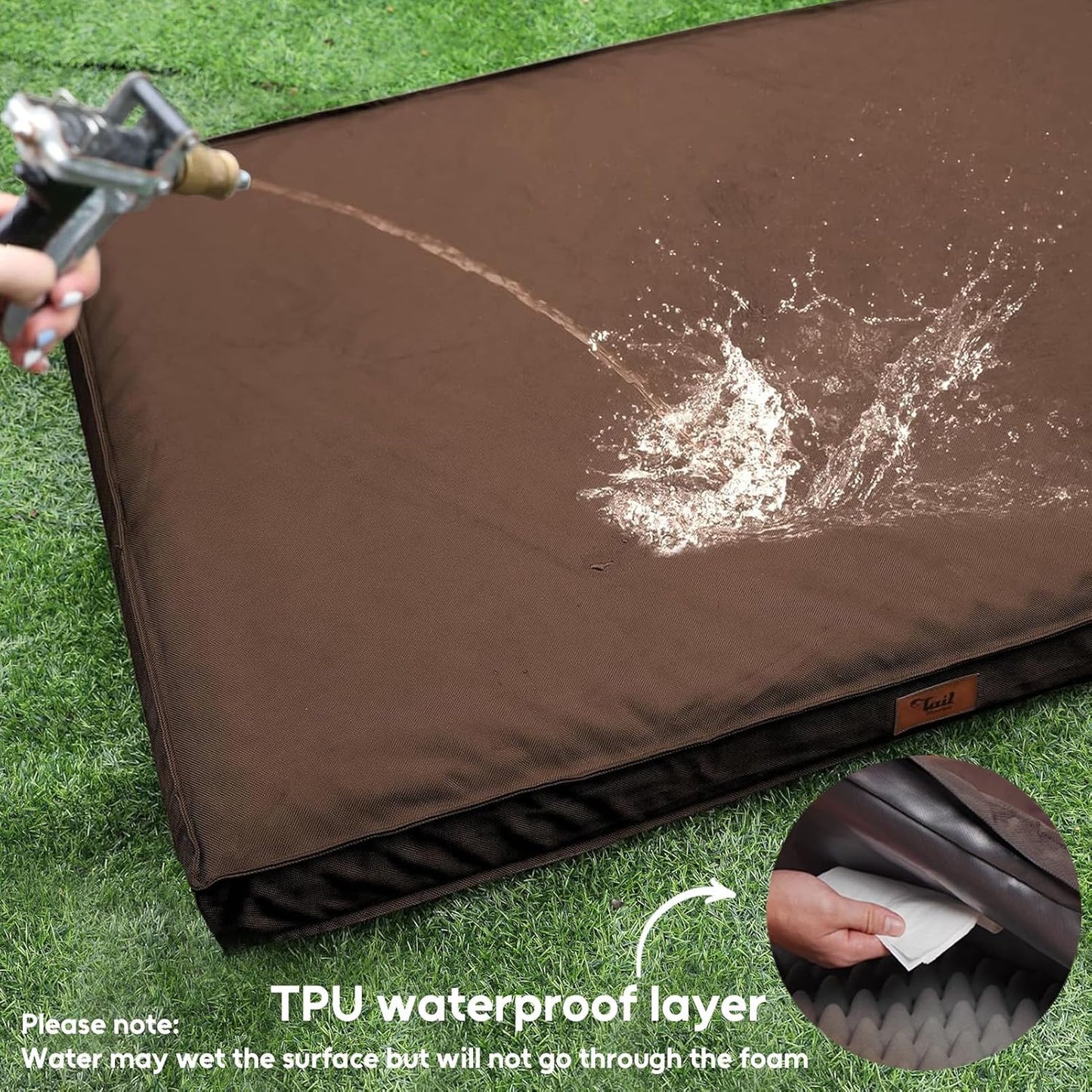 Outdoor Dog Bed for Medium Dogs, Waterproof Dog Crate Bed for Puppy Beds, Orthopedic Egg Crate Foam Pet Bed with Washable and Removable Oxford Cover, Brown