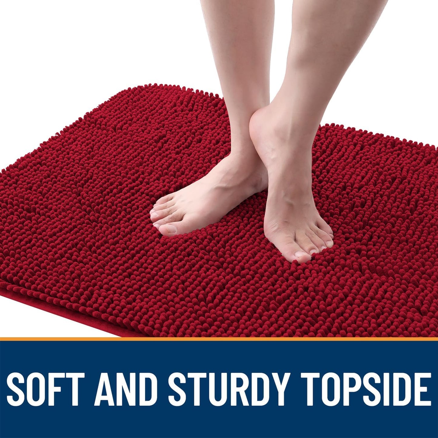 OLANLY Dog Door Mat for Muddy Paws 59x35, Absorbs Moisture and Dirt, Absorbent Non-Slip Washable Doormat, Quick Dry Chenille Mud Mat for Dogs, Entry Indoor Entryway Carpet for Inside Floor, Red