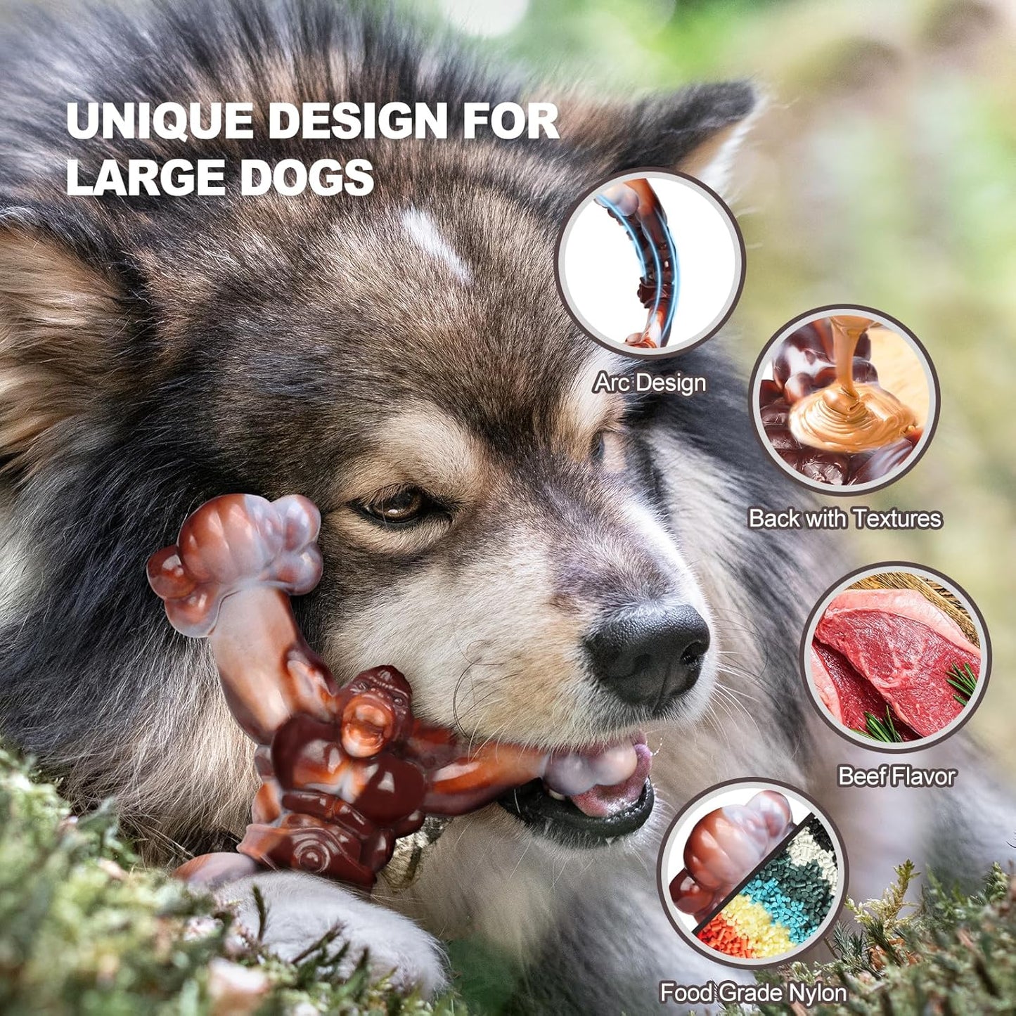 WinTour Indestructible Dog Toys for Large Dogs Aggressive Chewers, Tough Dog Toys for Aggressive Chewers Large Breed, Durable, Heavy Duty Chew Bone, Beef Flavor