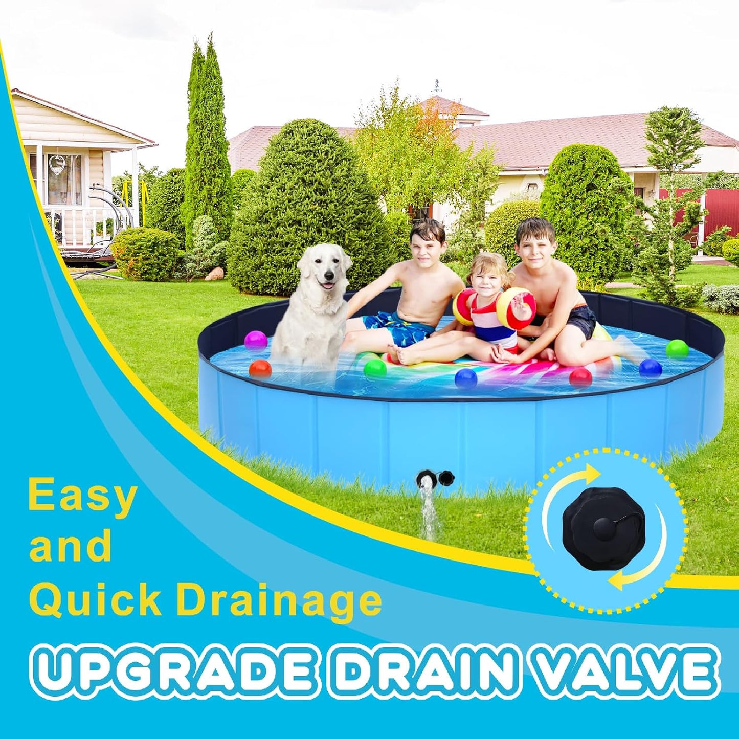 Extra Large Collapsible Dog Pool,97"x16" Anti-Slip Portable Swimming Pool Bathing Tub,Hard Plastic Kiddie Pool for Pets Dogs Cats & Kids…