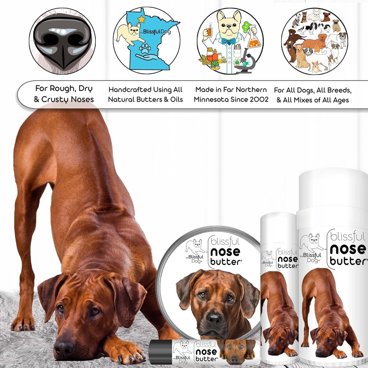 The Blissful Dog Rhodesian Ridgeback Unscented Nose Butter - Dog Nose Butter, 0.15 Ounce