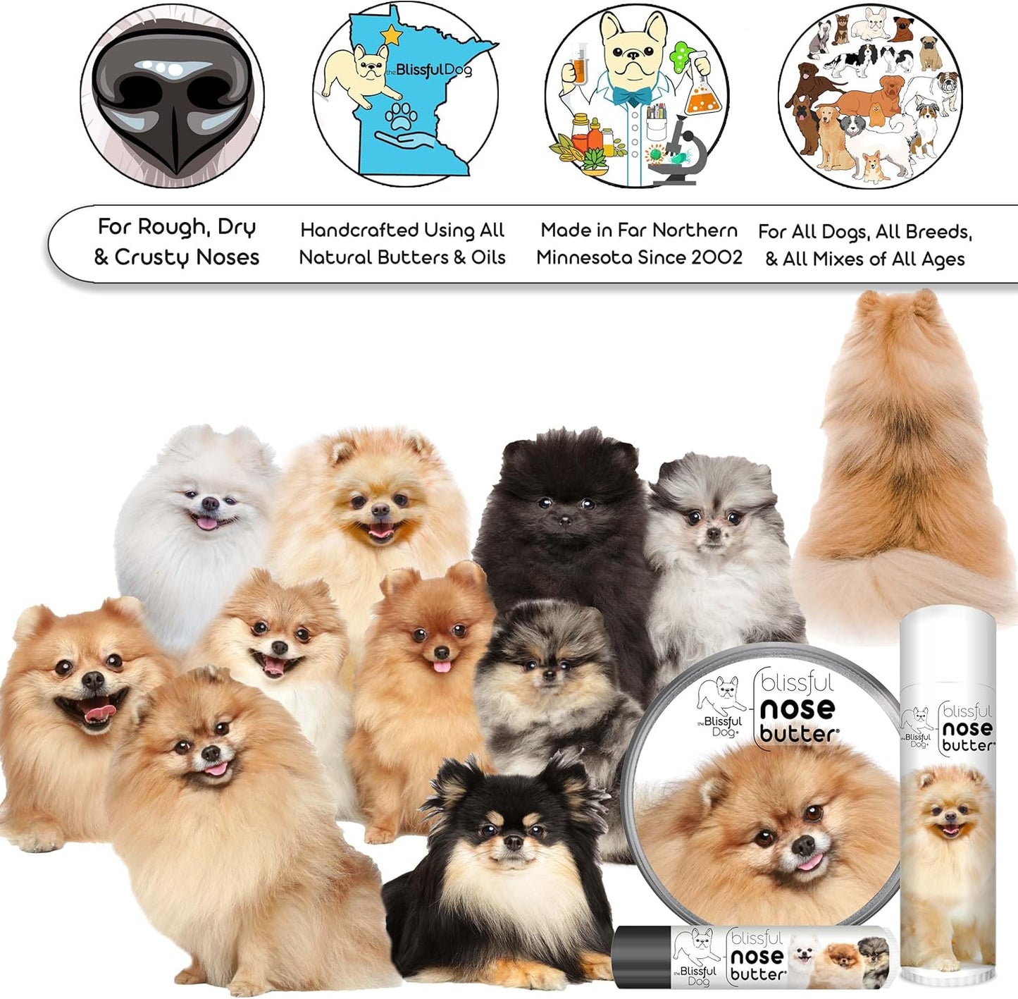 The Blissful Dog Pomeranian Nose Butter, Versatile Dog Nose Balm for Dry Nose, Handcrafted Nose Moisturizer, Easy-to-Apply Dog Essentials, Unscented, 2 oz.