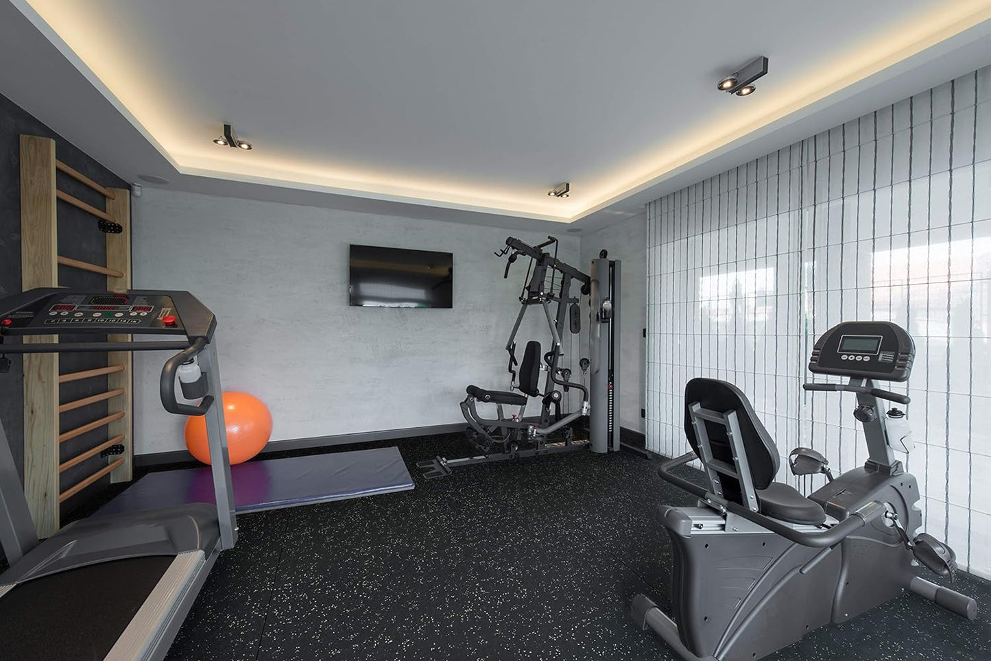 Genaflex Rubber Gym Floor Mat - 8mm Thick - Heavy Duty Commercial Protective Gym Flooring Roll (10% Red, 4' X 10')