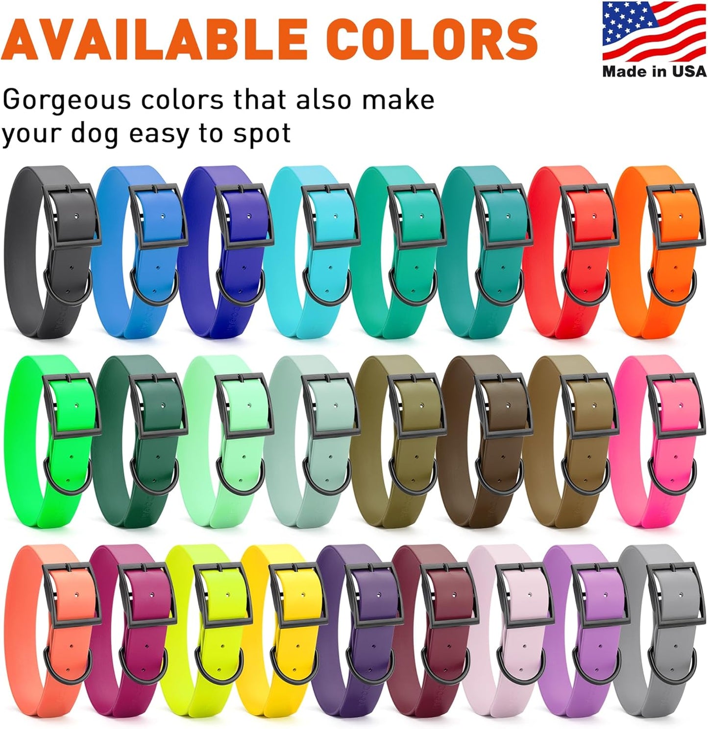Dogline Biothane Waterproof Dog Collar Strong Coated Nylon Webbing with Black Hardware Odor- Proof for Easy Care Easy to Clean High Performance Fits Small Medium or Large Dogs, Coral