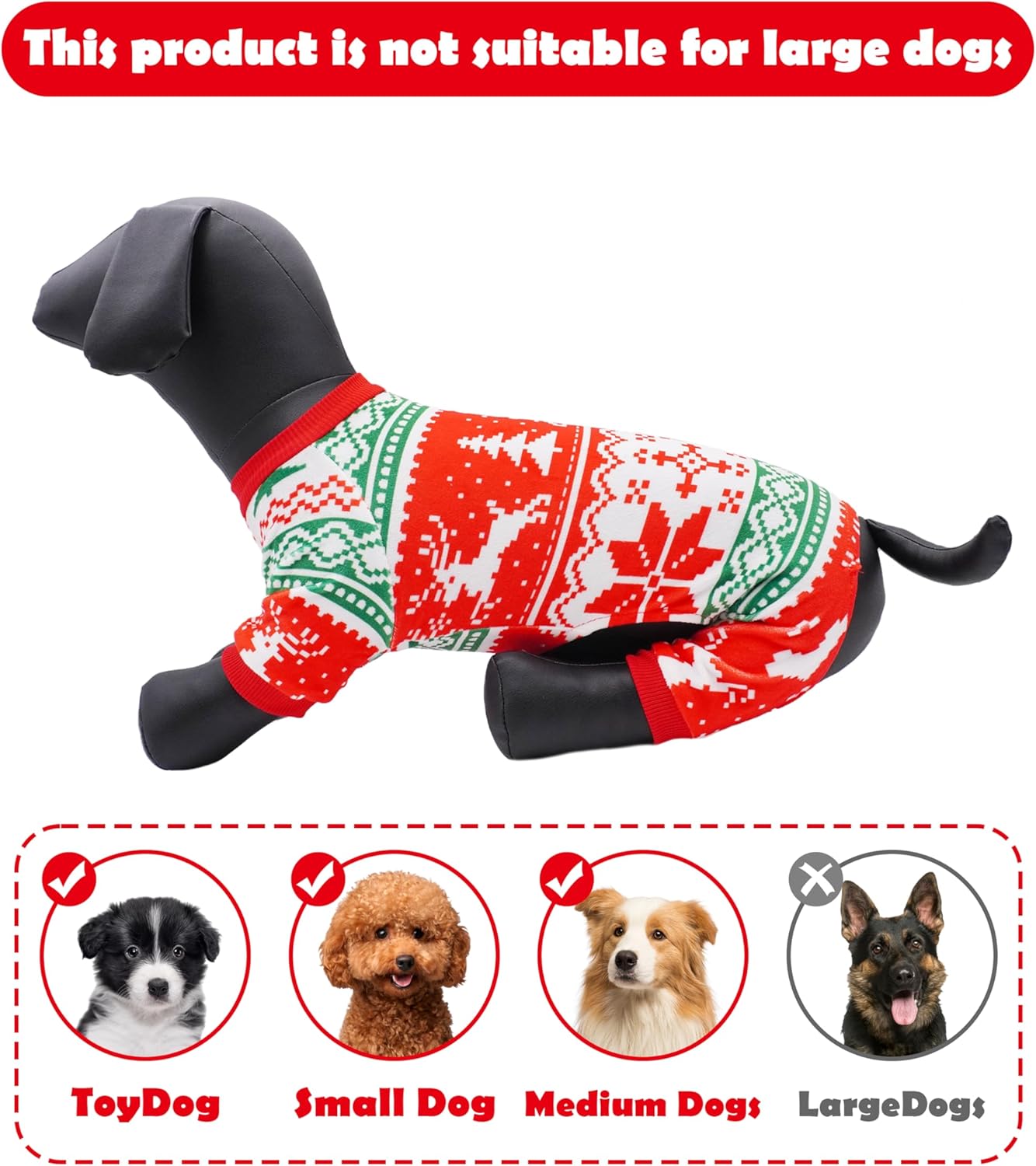PET SHOW 4 Pack Christmas Dog Pajamas Holiday Dog Clothes for Small Medium Dogs Girl Boy Soft Stretchy PJs Xmas Jumpsuit Puppy Onesies Red Green Outfits with Sleeve Pets Dachshund Costume XXL