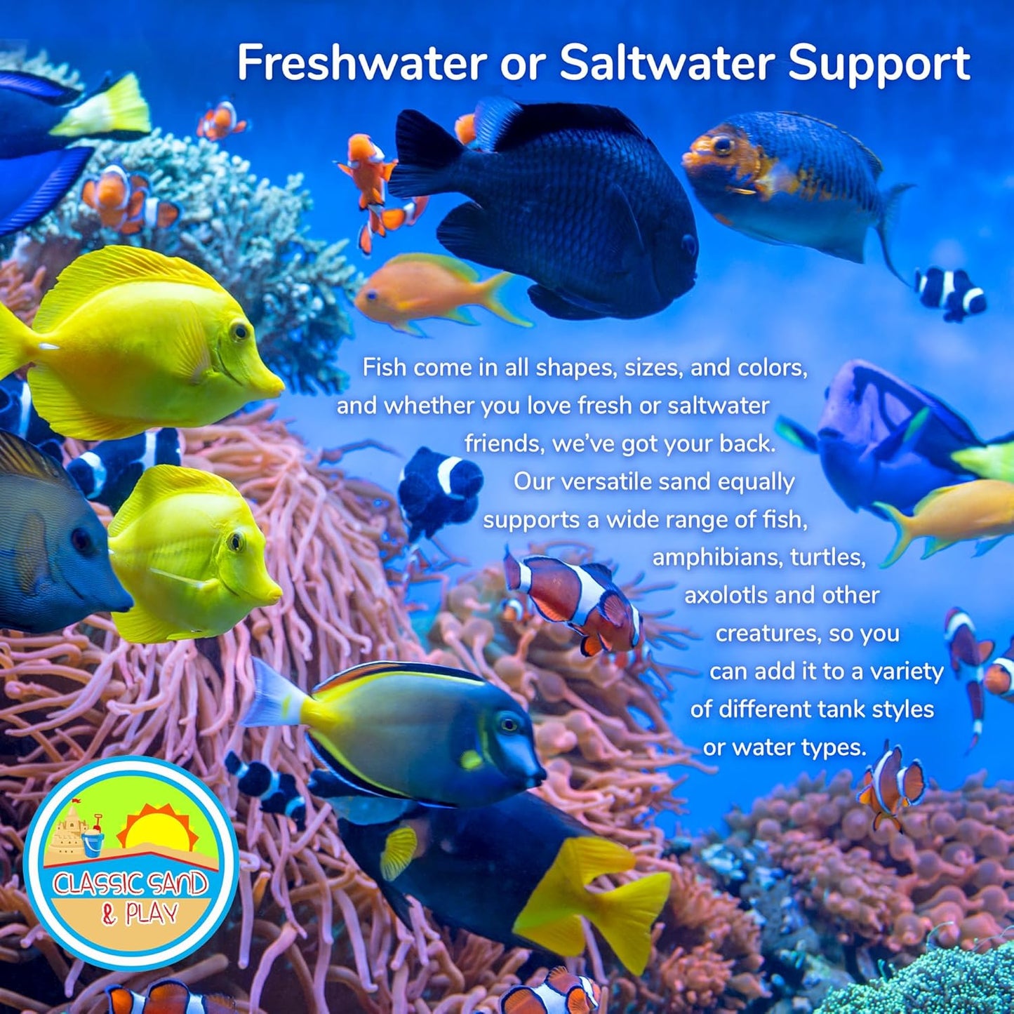 CLASSIC SAND & PLAY Natural Aquarium Sand for Freshwater and Saltwater Tanks, 40 lb. Bag, Improves Filter Life and Filtration Process, Pre-Washed Fine Sand, Orange