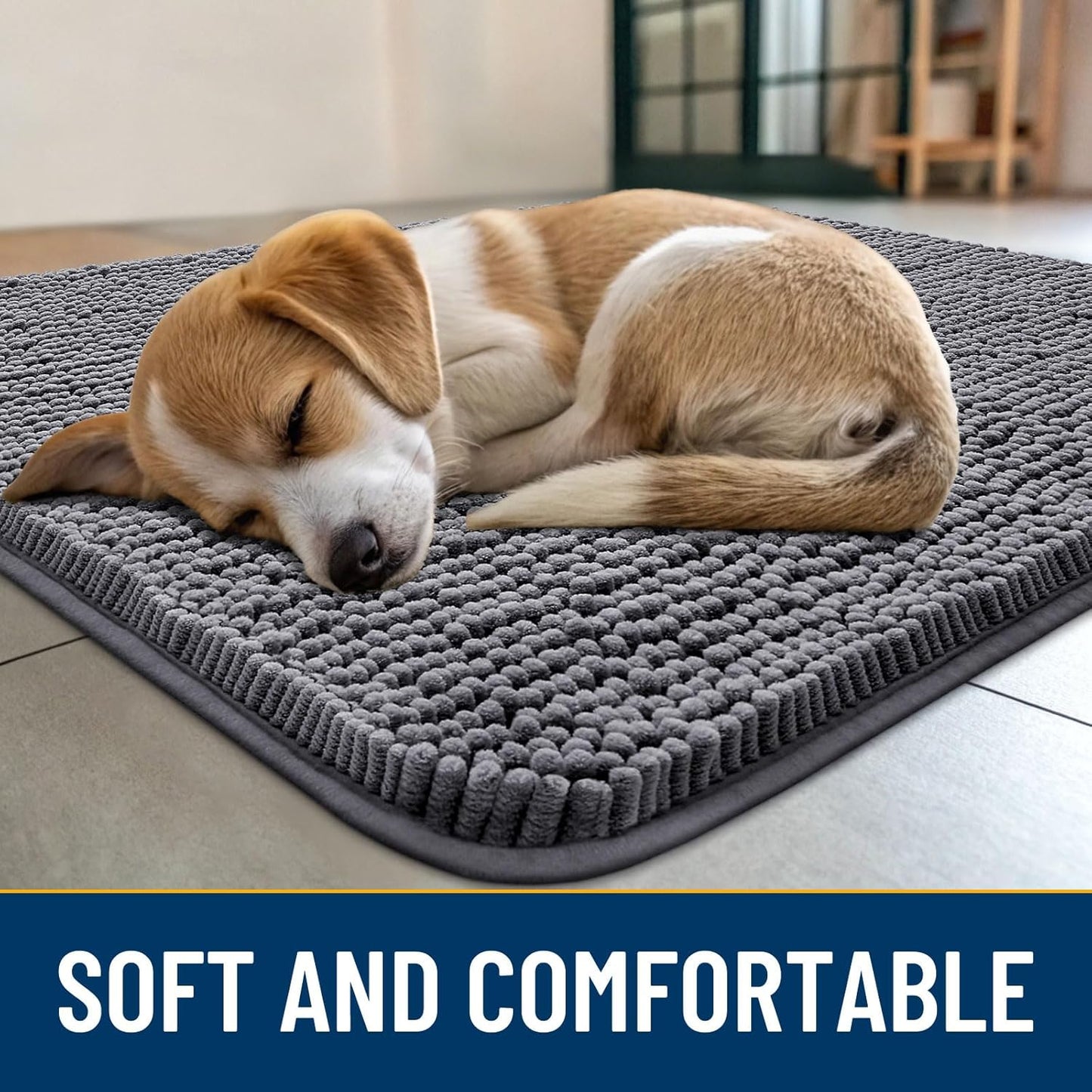 Smiry Dog Door Mat for Muddy Paws 70x24, Absorbs Moisture and Dirt Doormat, Non-Slip Washable Quick Dry Chenille Front Door Mat Indoor Entrance, Entryway Carpet for Inside Floor, Dark Grey