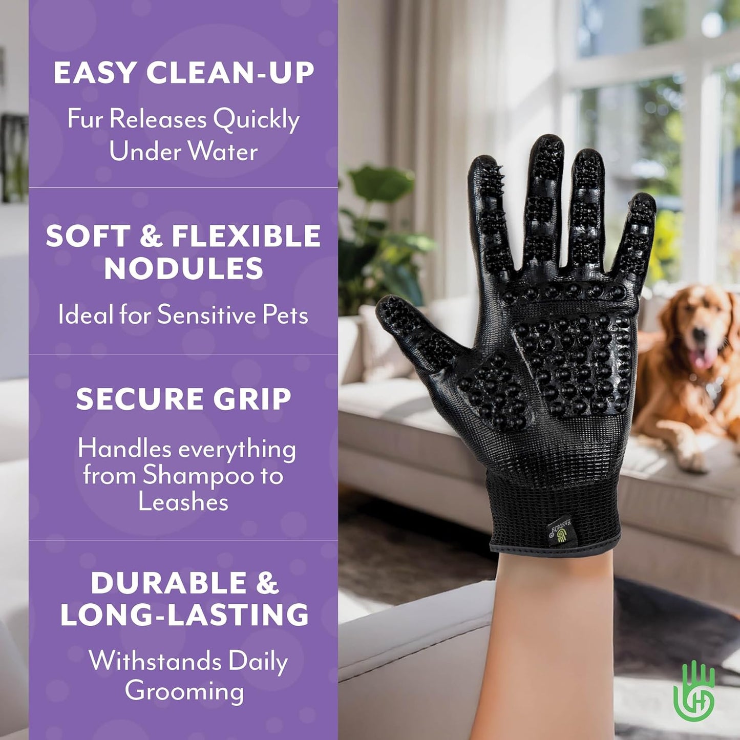 H HANDSON Pet Grooming Gloves - Patented #1 Ranked, Award Winning Shedding, Bathing, & Hair Remover Gloves - Gentle Brush for Cats, Dogs, and Horses (Blue, X-Large)