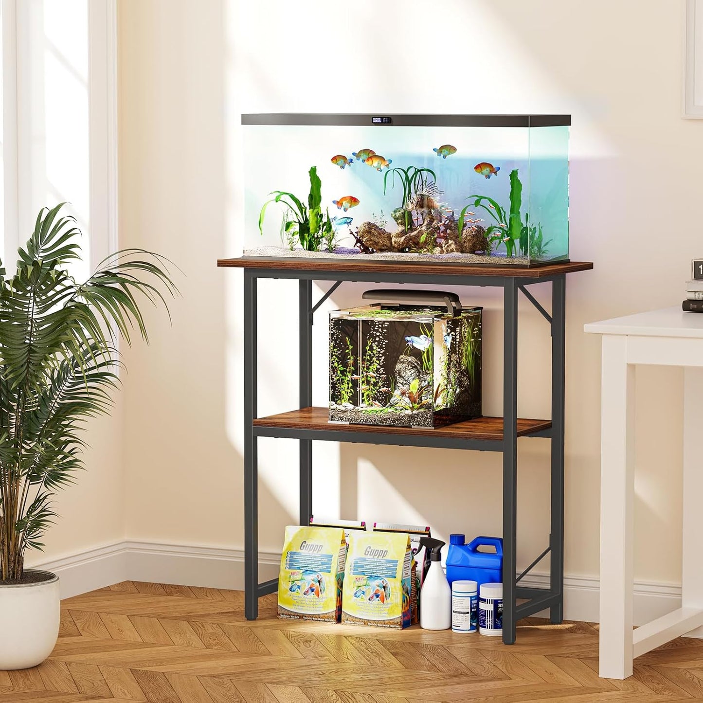 Snughome 10-30 Gallon Fish Tank Stand, Aquarium Stand 2-Tier Storage Shelves, Heavy Duty Terrarium Stand for Home Office Fish Tank Shelf, 30" L x 11.8" W x 30.7" H, Rustic Brown