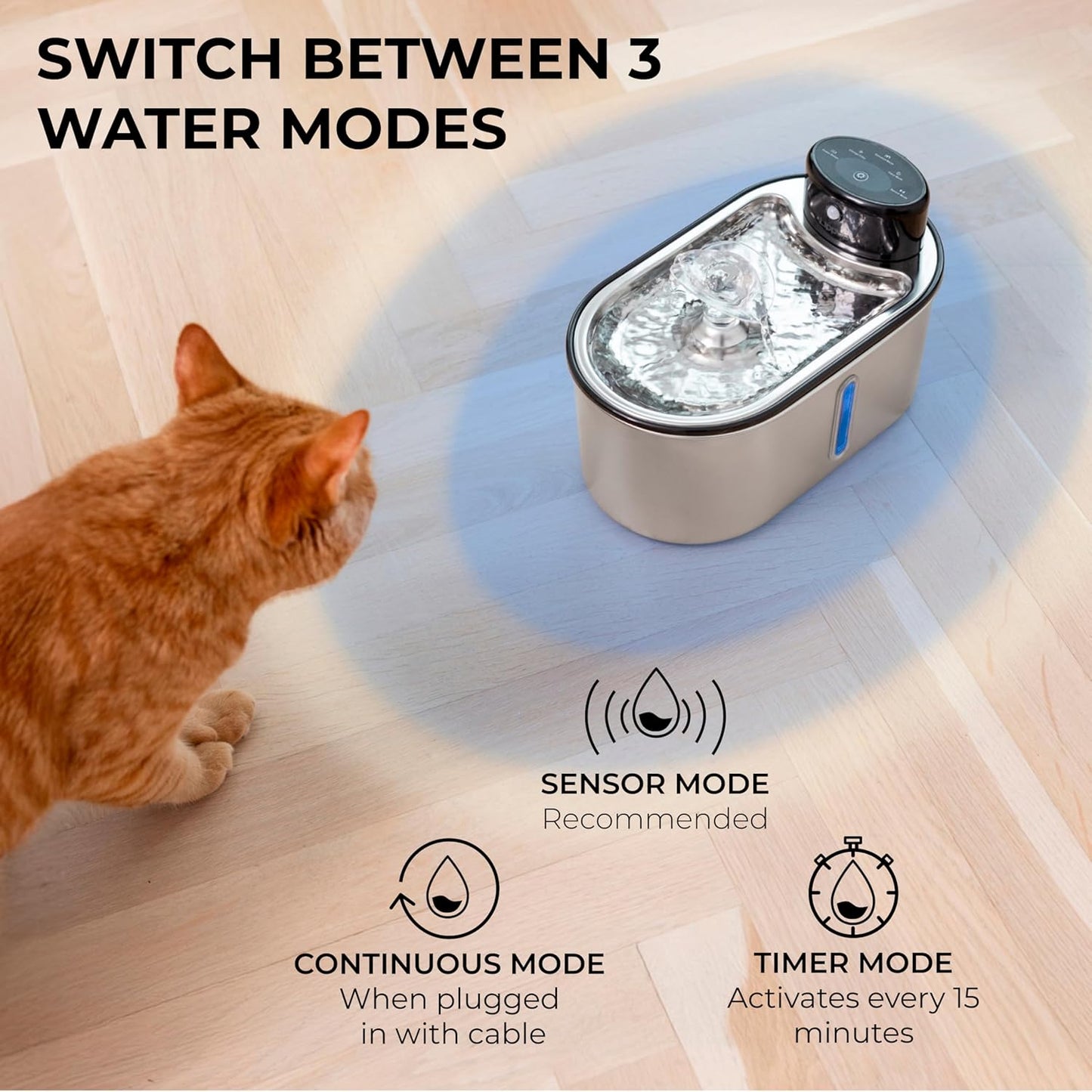 Wireless Cat Water Fountain Stainless Steel, 5200mAh Battery, Ultra Quiet, Automatic Pet Water Dispenser, 108oz/3.2L, Two Flow Modes, BPA-Free, Multi-Filtration, Includes 2 Filters - White