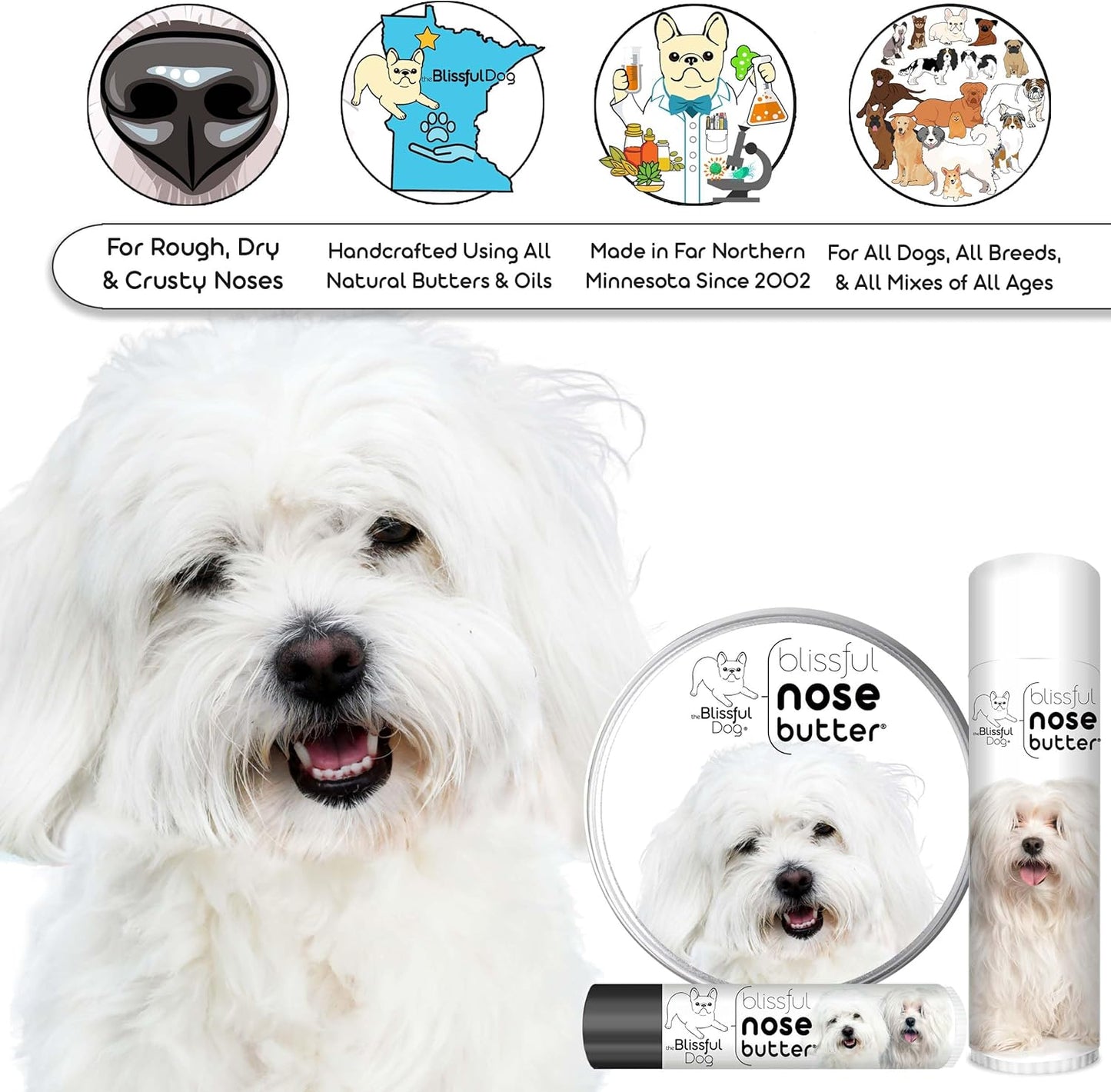 The Blissful Dog Coton De Tulear Unscented Nose Butter, 2-Ounce