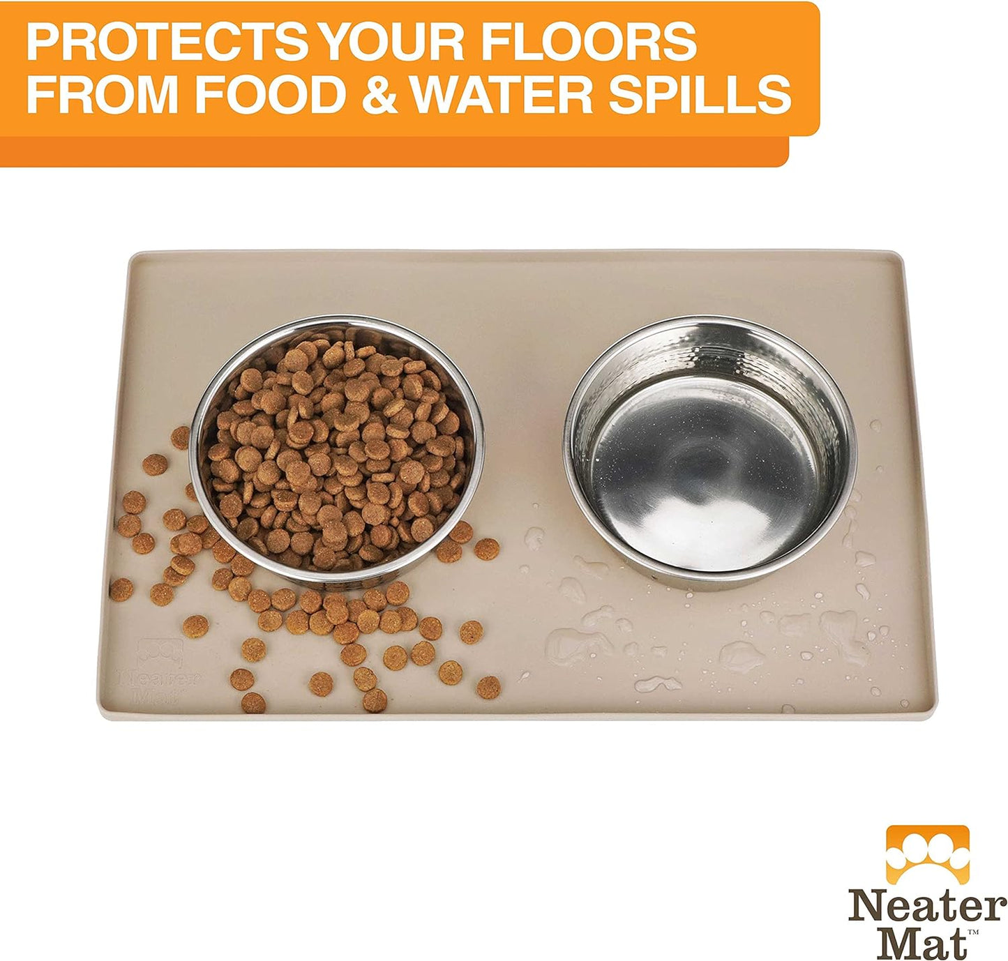 Neater Pet Brands Neater Mat - Waterproof Silicone Pet Bowls Mat - Protect Floors from Food & Water (19" x 12", Cappuccino)