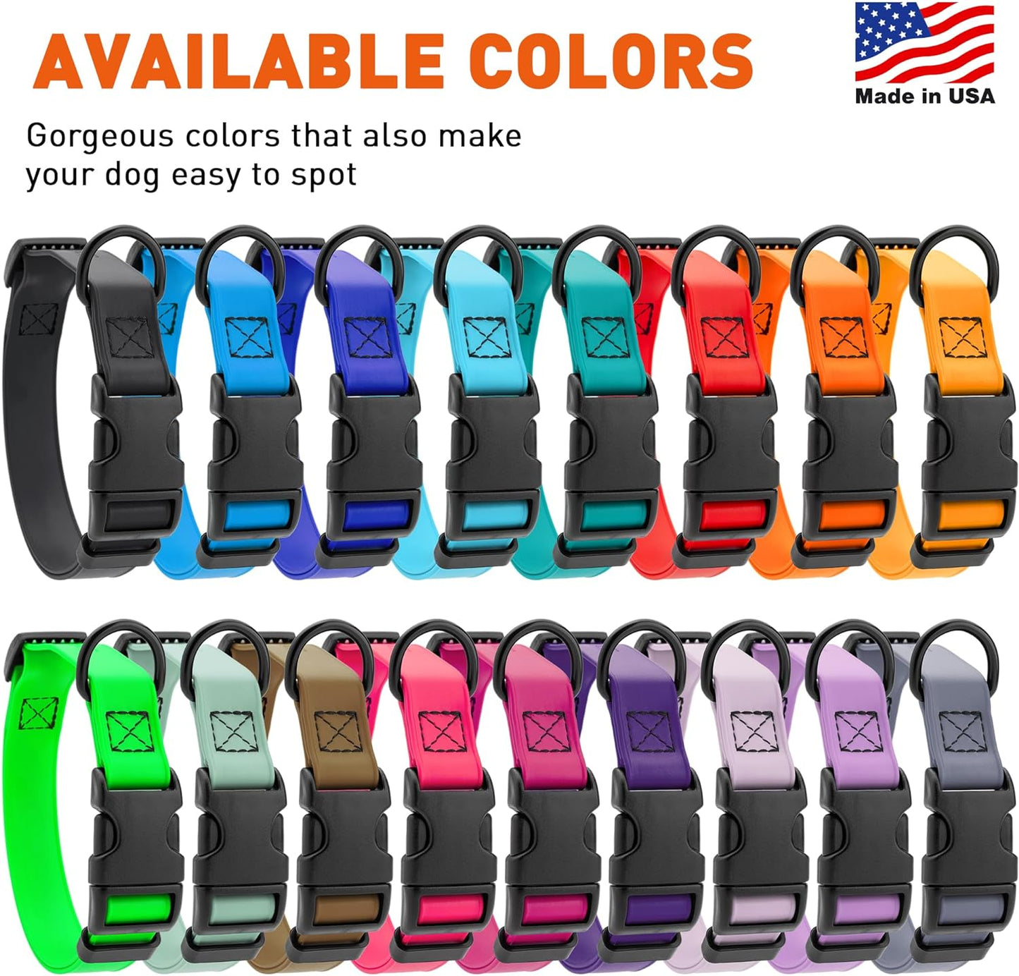 Dogline Biothane Waterproof Dog Collar with Quick Release Buckle Strong Coated Nylon Webbing with Odor- Proof for Easy Care Easy to Clean Fits Small Medium Large Dogs, Grey 3/4" W 12-19" L