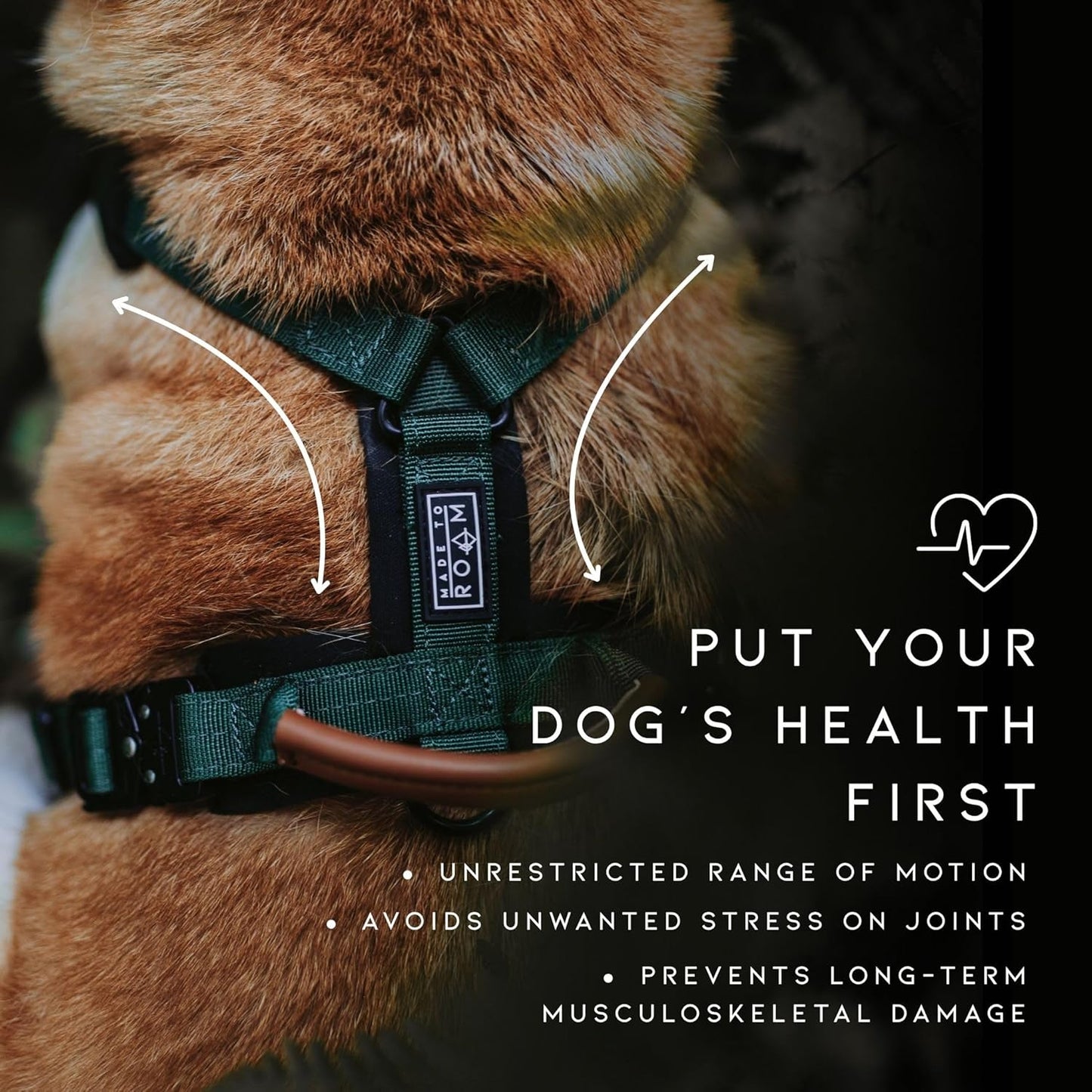 MADE TO ROAM Premium Explorer Harness - Y-Shaped Dog Harness with Adjustable Durable Nylon, Soft Padding, Metal Buckles and Leather Handle for Small, Medium, Large Dogs (Virginia Mountains, Size 3)