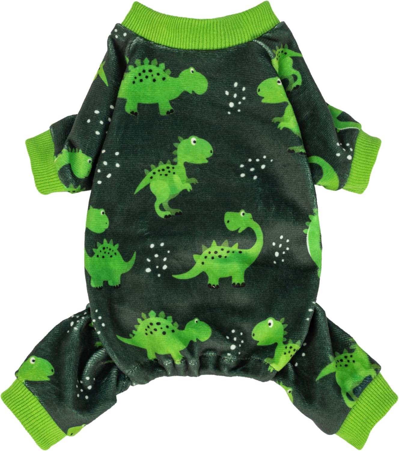 Fitwarm Dinosaur Dog Fleece Pajamas, Warm Clothes for Small Dogs Boy, Cozy Pet Onesie with Feet, Dark Green, Bright Green, Medium