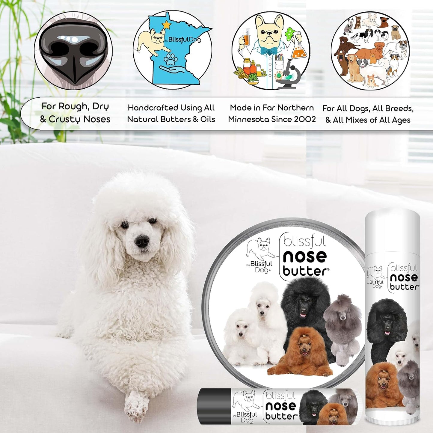 The Blissful Dog Poodle Unscented Nose Butter - Dog Nose Butter, 8 Ounce