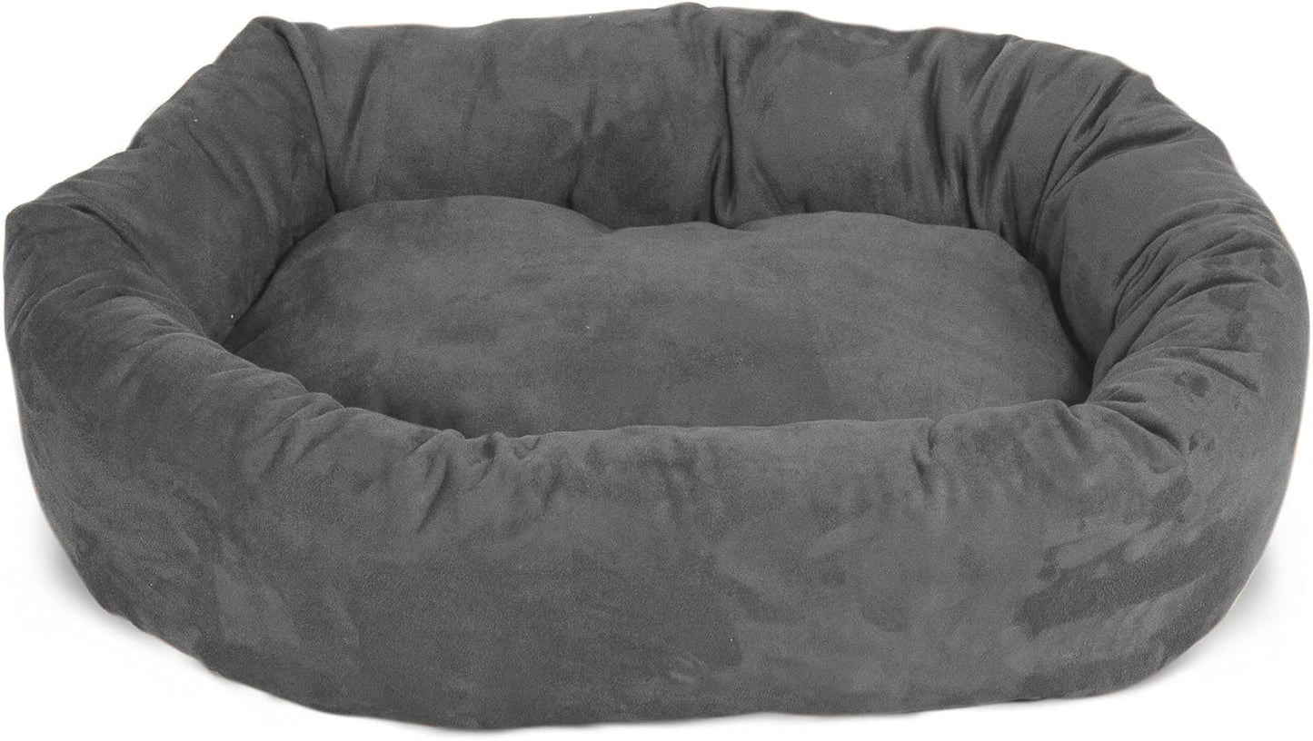 Majestic Pet 32 Inch Suede Calming Dog Bed Washable 32x23x7 (Inch) – Cozy Soft Round Donut Dog Bed with Spine Support for Dogs to Rest Their Head - Pet Bed Medium – Gray