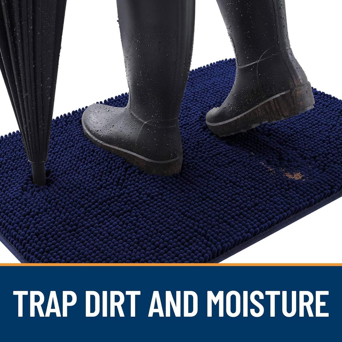 OLANLY Dog Door Mat for Muddy Paws 30x17, Absorbs Moisture and Dirt, Absorbent Non-Slip Washable Doormat, Quick Dry Chenille Mud Mat for Dogs, Entry Indoor Entryway Carpet for Inside Floor, Navy Blue