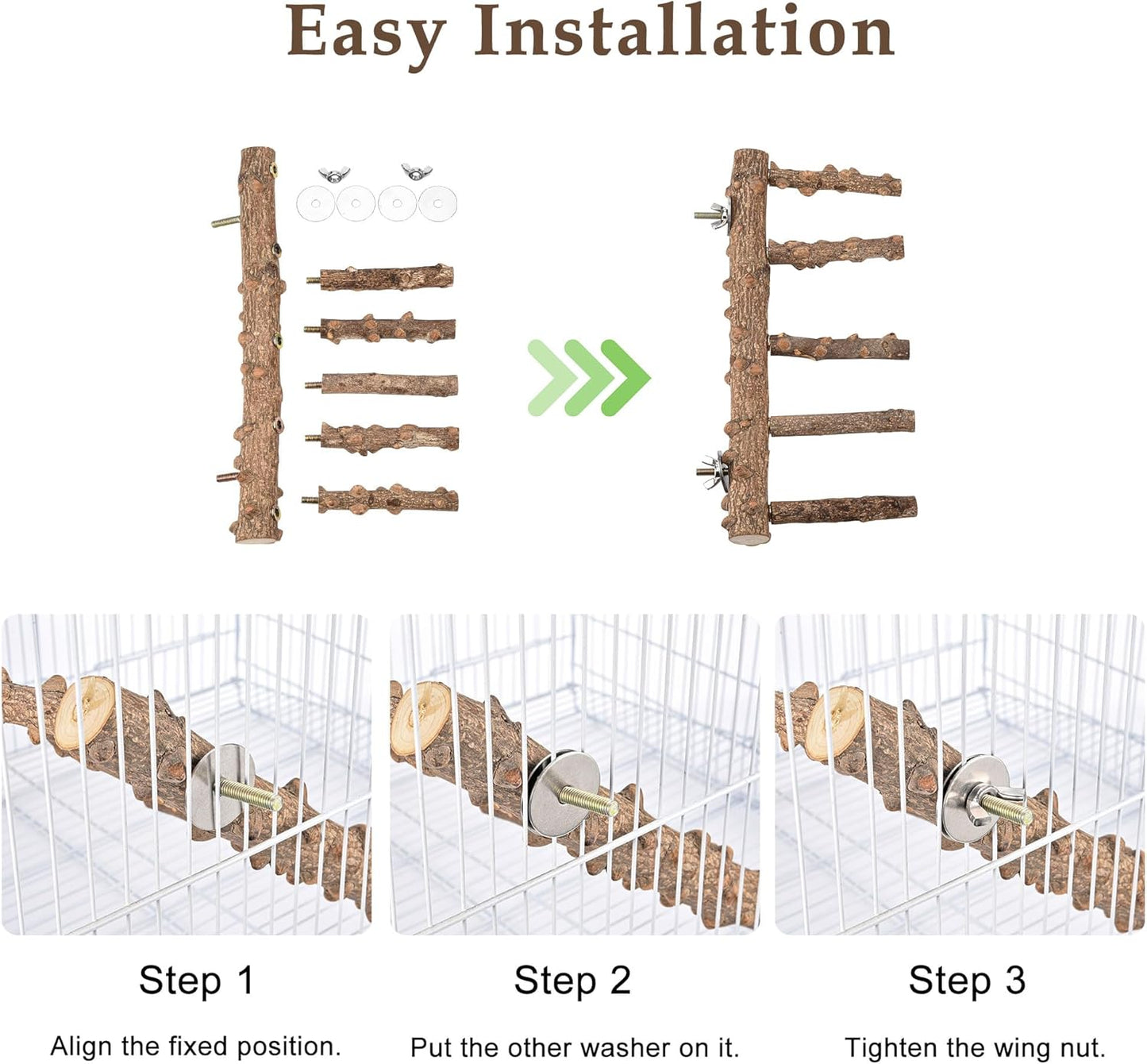 CozyCabin Natural Bird Ladder Stand, Hanging Multi Branch Grapevine Parrot Perch Bird Cage Toys for Small Budgies Conure Parakeets Cockatiels Lovebirds (Ladder)