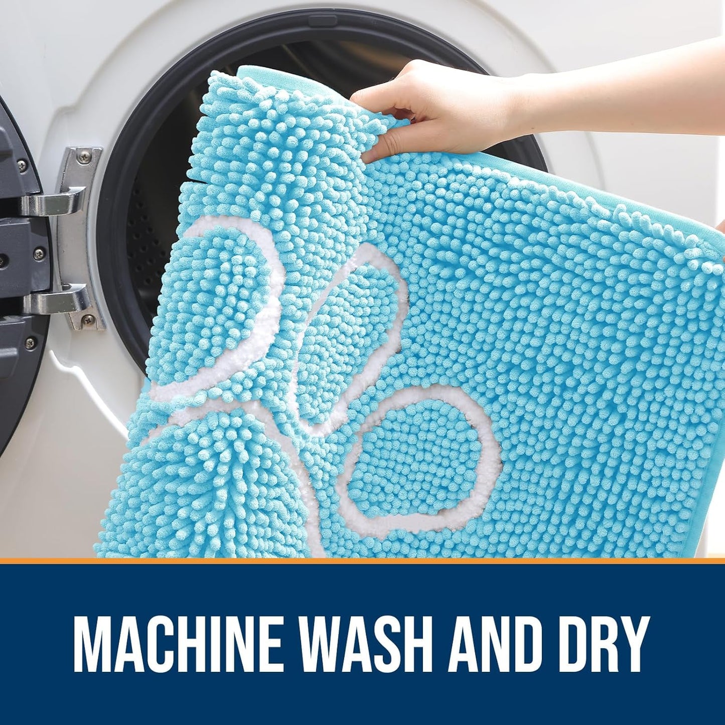 OLANLY Door Mat for Muddy Dog Paws 48x30, Ultra Absorbent Chenille Mud Doormat with Paw Print Design, Non-Slip Washable Doormat for Indoor Entryway, Quick-Dry Pet Bed Mats for Dirty Dogs, Blue