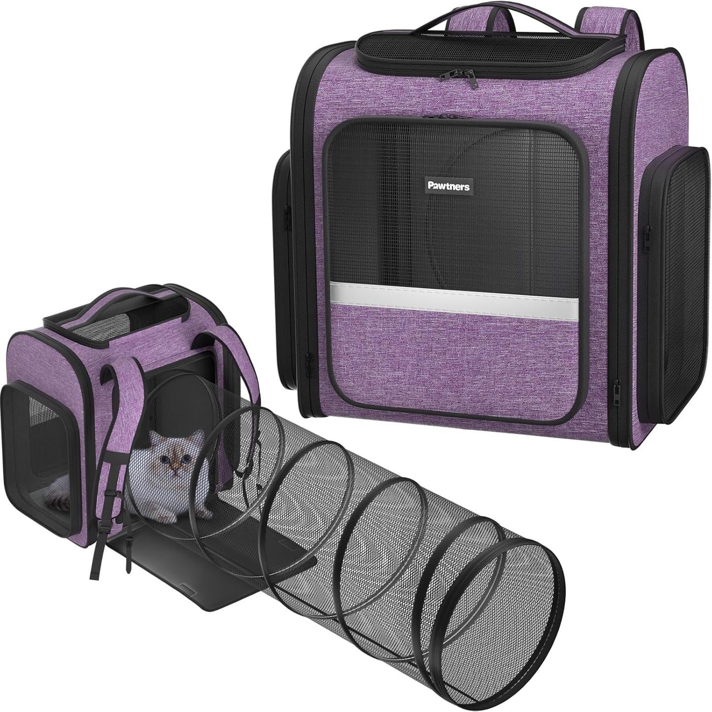 Pawtners Cat Carrier Backpacks Expandable Cat Backpack with Breathable Mesh, Pet Carrier Backpack for Cats Small Dogs Puppies Up to 18 Lbs, Dog Carrier Backpack for Travel Hiking Camping Outdoor