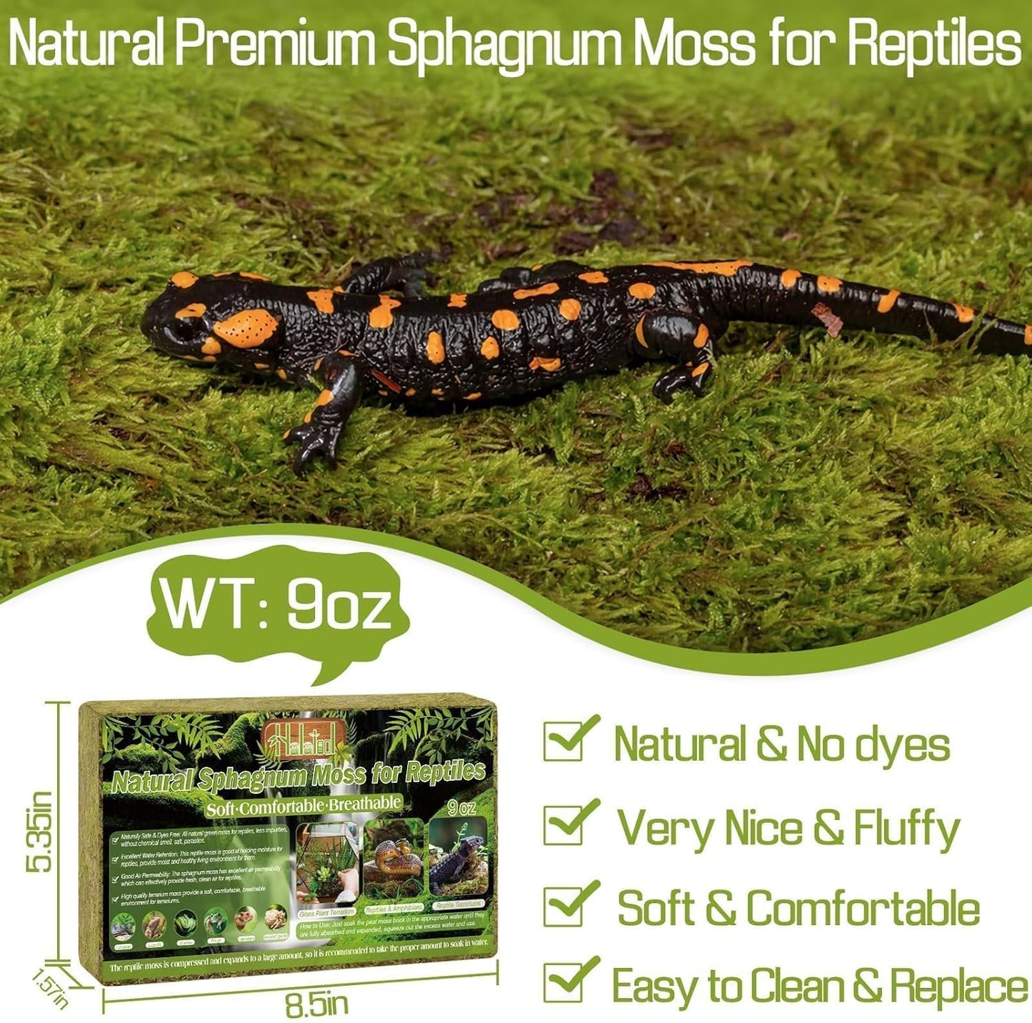 Halatool 9OZ Natural Sphagnum Moss for Reptiles- 14QT Green Live Moss for Terrarium Plants Long Fiber Reptile Moss for Leopard Gecko Snake Hamsters Tortoises Frogs Lizards Salamanders