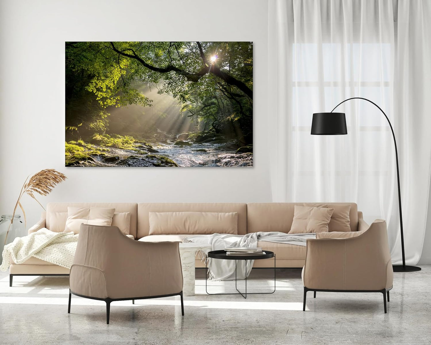 Nature Wall Art Prints - Ocean Forest Mountain Lake Canvas Landscapes - Small to Extra Large Living Room Bedroom Kitchen Bathroom Décor (Rocky River in the Woods, 20L" x 30W")