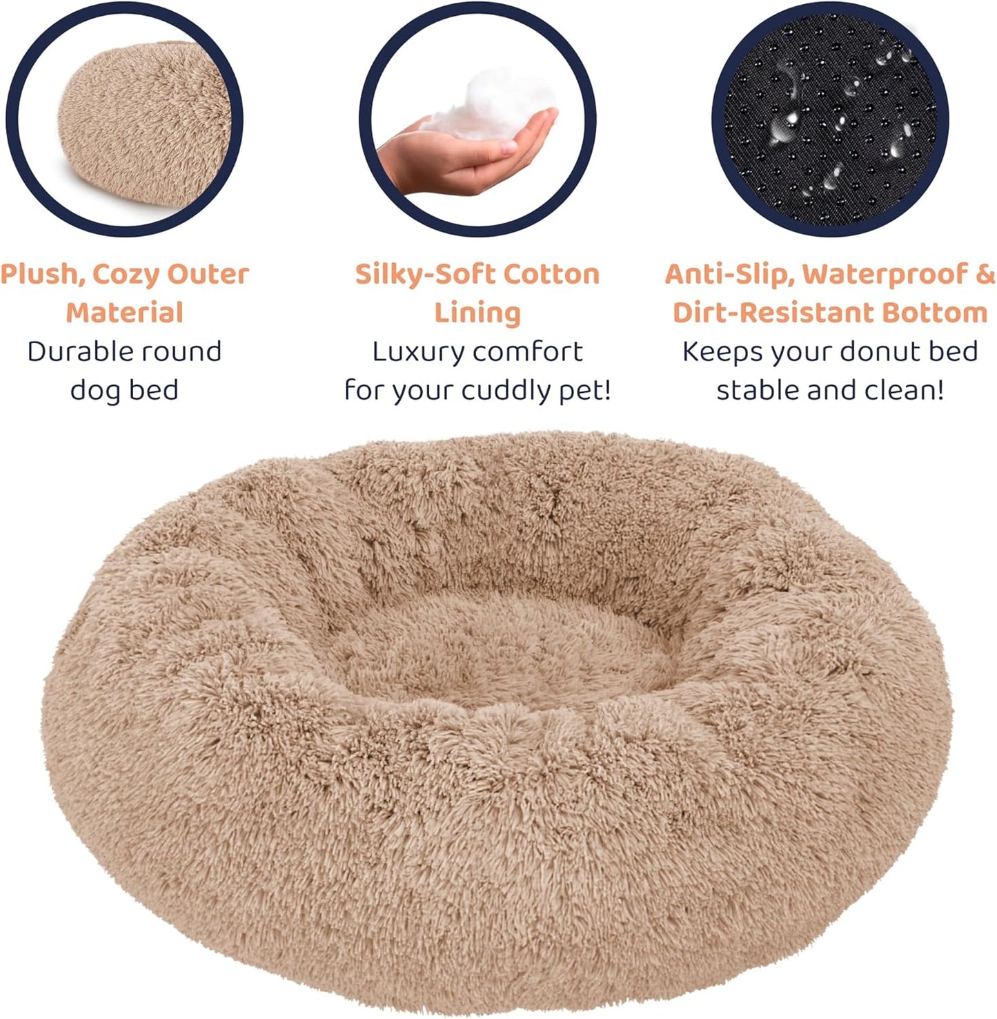 Donut Dog Bed - Premium Comfort for Anxiety Relief - Fluffy & Calming Design with Ultra-Plush Support | Cozy Round Dog Bed with Super Soft Circle Style (Size XL Camel)