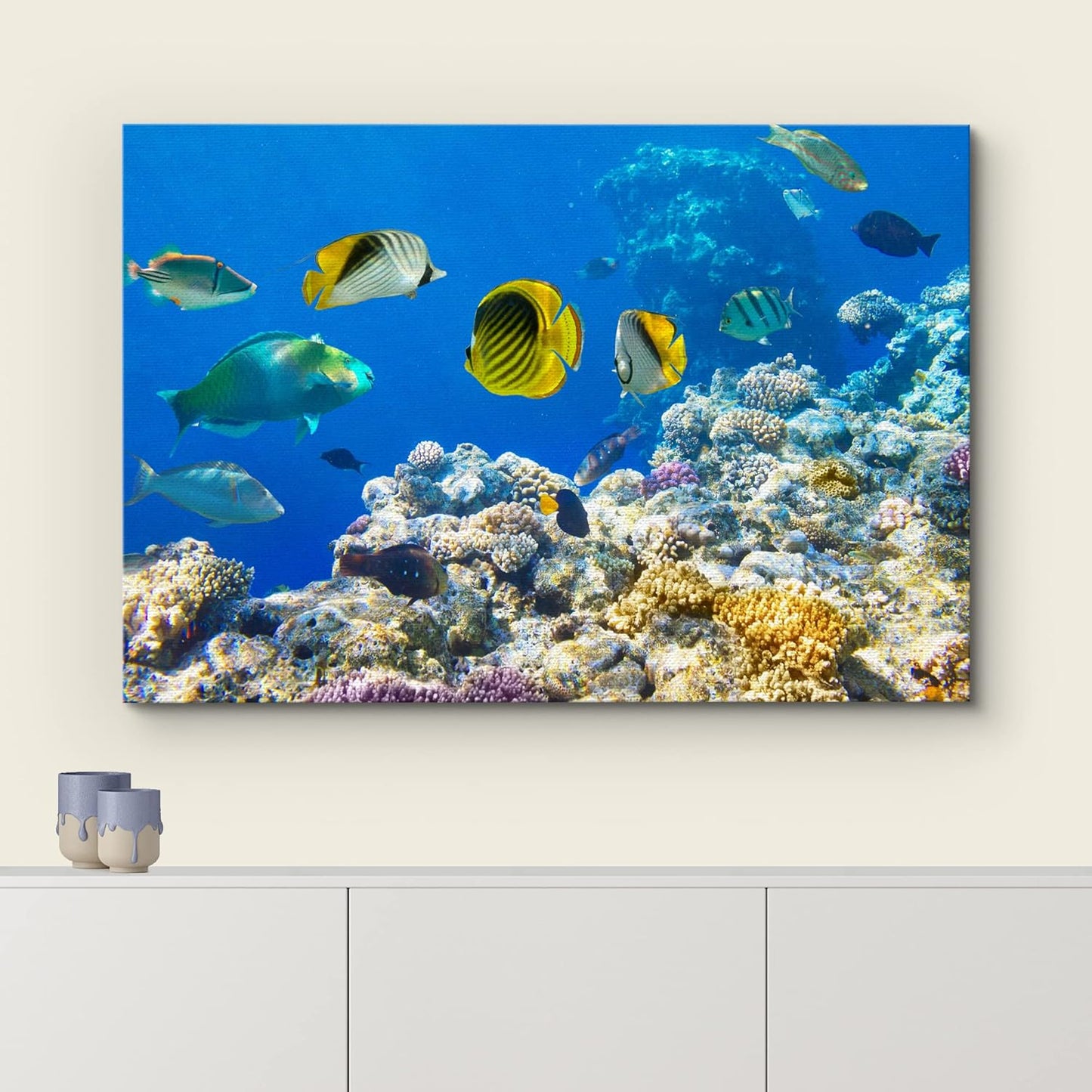 wall26 Canvas Print Wall Art Tropical Island Ocean Sea Fish Coral Reef Nature Animals Photography Realism Rustic Scenic Landscape Wilderness Earth Colorful for Living Room, Bedroom, Office - 24"x36"