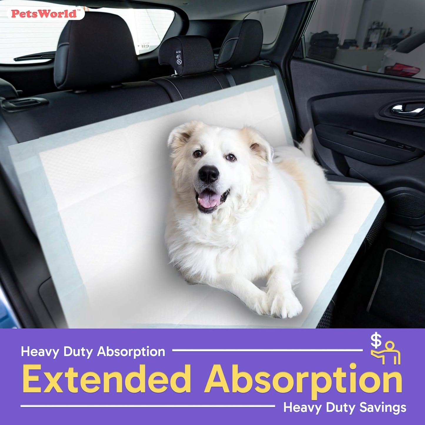 PETSWORLD Mega-Sized Dog Pee Pads (40" x 99") – 4XL Gigantic Pet Piddle Pads for Puppy Training, Incontinence – with Adhesive Sticky Tape – Leak Proof, 5-Layer Protection (240 Count)