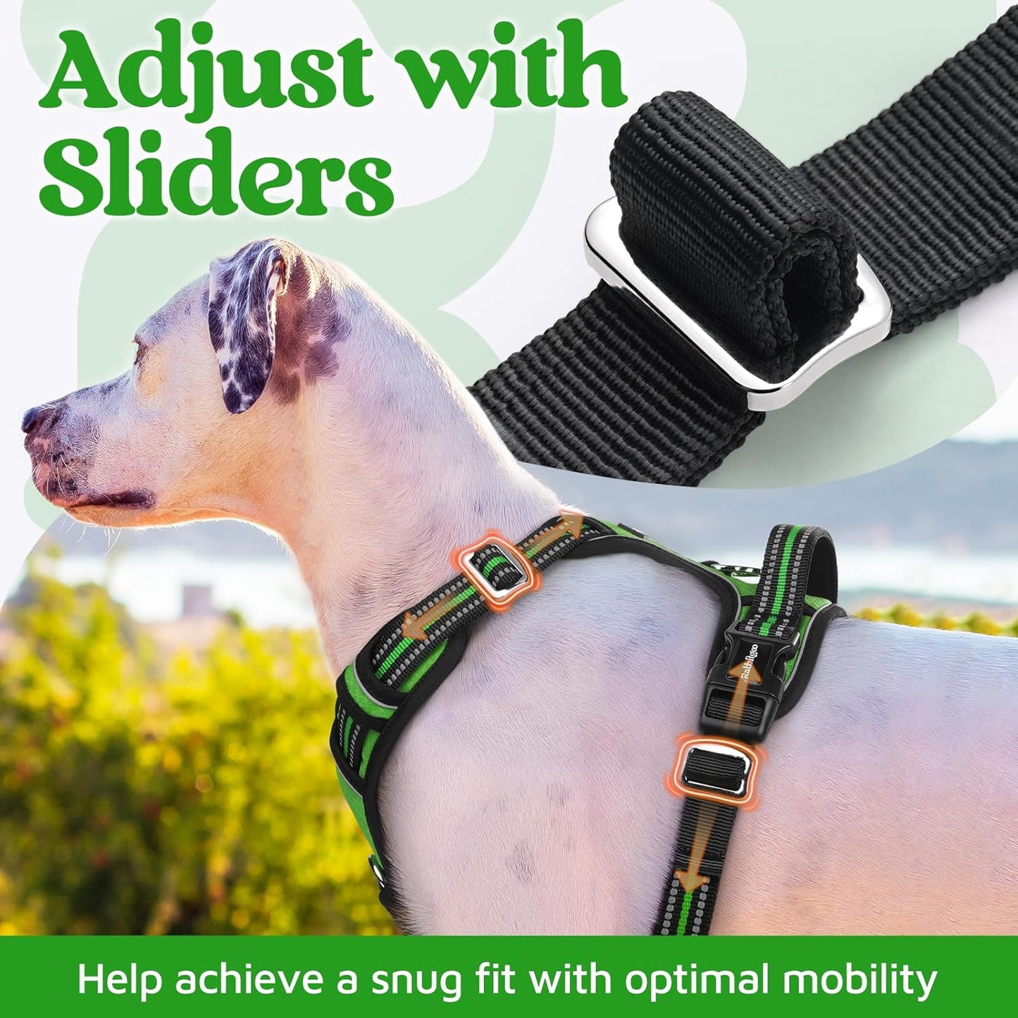 rabbitgoo Dog Harness for Large Dogs, No Pull Pet Vest with 3 Buckles, Adjustable Soft Padded Pet Harness with Easy Control Handle and Reflective Strips, Green, XL