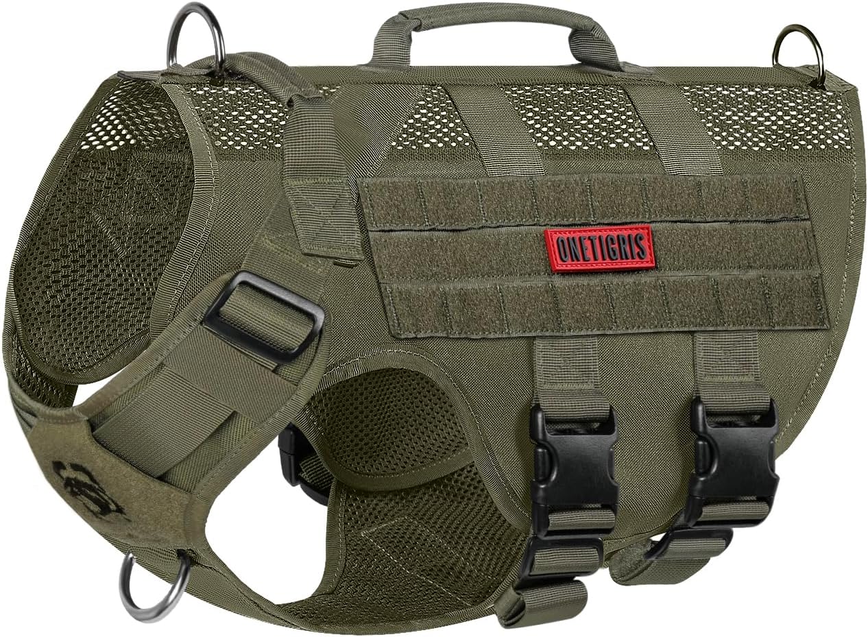 OneTigris No Pull Tactical Dog Harness for Medium Dogs, Aire Mesh Service Dog Harness Breathable Military Dog Molle Vests with Handles, Service Dogs Vest Harness for Walking Hiking Training