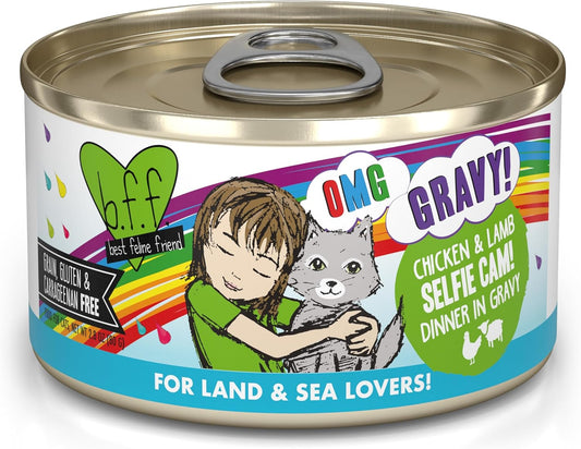Weruva B.F.F. OMG - Best Feline Friend Oh My Gravy!, Selfie Cam! with Chicken & Lamb in Gravy Cat Food, 2.8oz Can (Pack of 12)