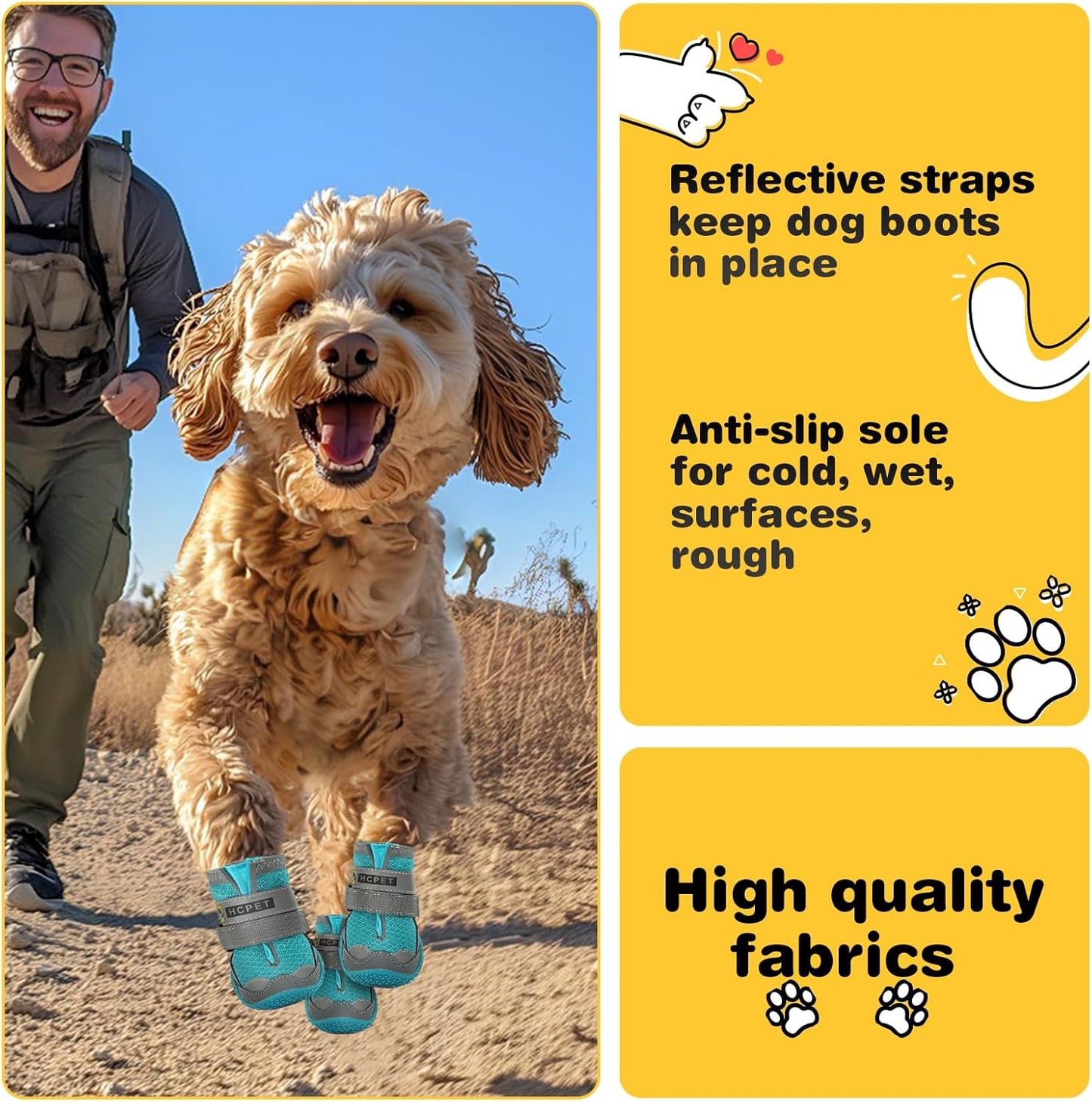 Hcpet Dog Shoes for Large Dogs, Breathable Dog Booties for Small Medium Dogs, Anti-Slip Dog Boots & Paw Protectors for Hot Pavement Winter Snow Hiking with Reflective Straps Blue Size 3